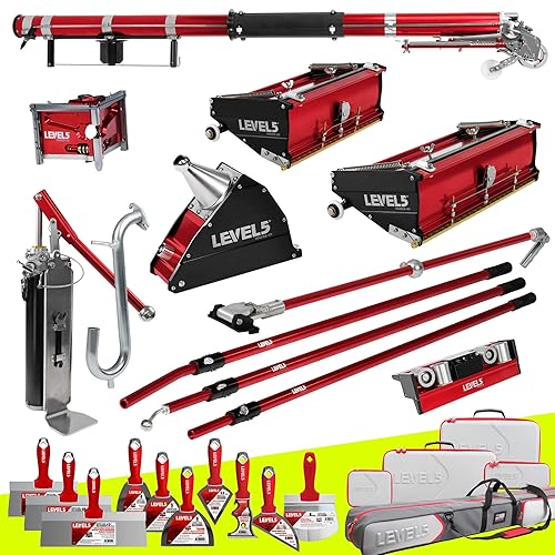 LEVEL5 Automatic Drywall Taping and Finishing Tool Set | 4-600 | Automatic Taper, 10”/12" Flat Boxes, 3” Angle Head, 7” Corner Applicator Box, Corner Roller, Standard Handles, Pump, Gooseneck