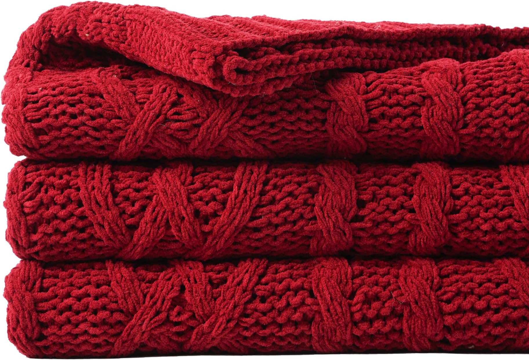 BattiloChristmas Dark Red Throw Blanket for Couch, Bed, Sofa, 51"x67", Woven Chenille Knit Throw Blankets, Gift Blanket, Cozy Warm Decorative Textured Throw Blanket for Living RoomOEKO-TEX STANDARD 100