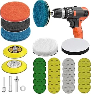 32 Pieces Car Headlight Restoration Kit 3 Inch Headlight Cleaner Restorer with ¼” ⅛” Shank, Backing Pads, Wool Pads, Interface Pads, Grit 3000-10000 Waterproof Sanding Discs, Scouring Pads