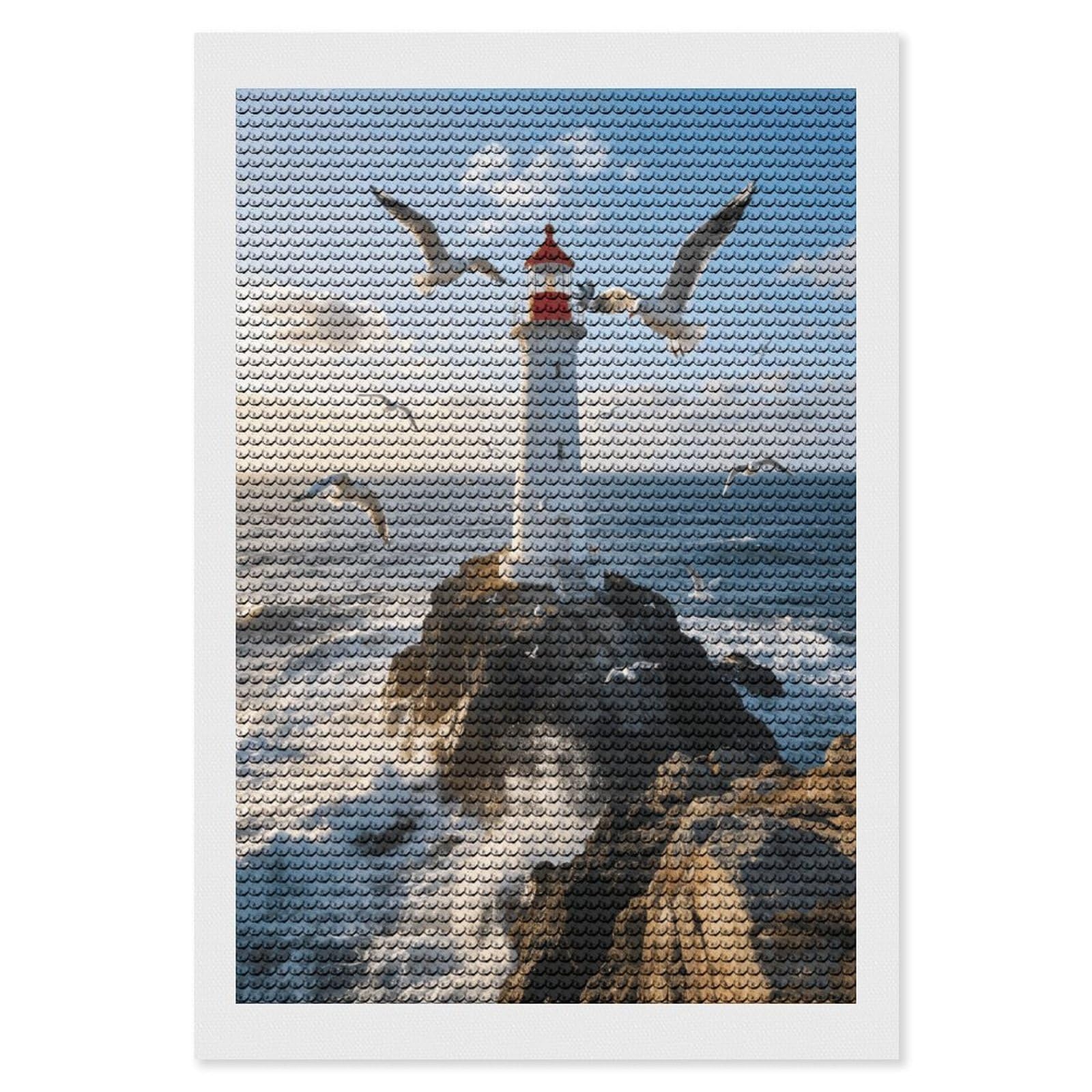 FekiLoot Lighthouse Seagull Paint by Numbers Kit for Adults Beginner DIY Diamond Dots Paintings Round Full Drill Diamond Art Kits Picture Diamond Art Painting Kits for Home Decor 8"x12"