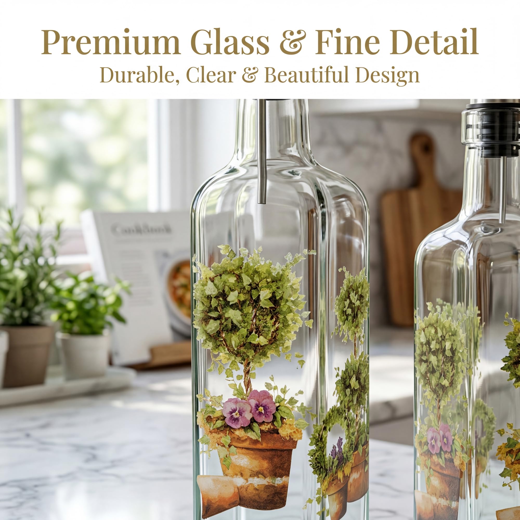 Botella de aceite de oliva, botella de vinagre y aceite de 270 ml, juego de botellas dispensadoras, recipiente de vidrio con vertedores de acero inoxidable sin goteo, juego de botellas para