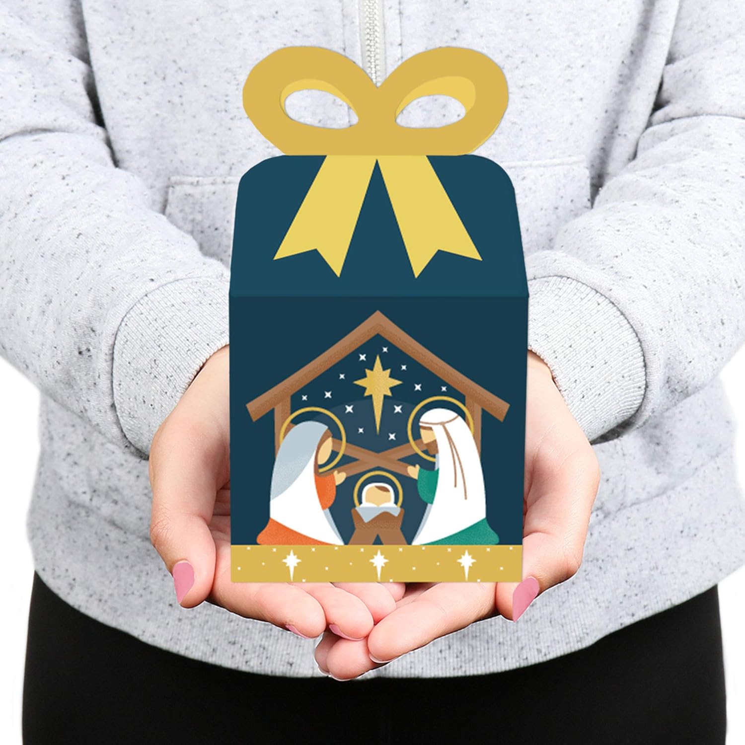 Big Dot of Happiness Holy Nativity - Square Favor Gift Boxes - Manger Scene Religious Christmas Bow Boxes - Set of 12 - Image 7