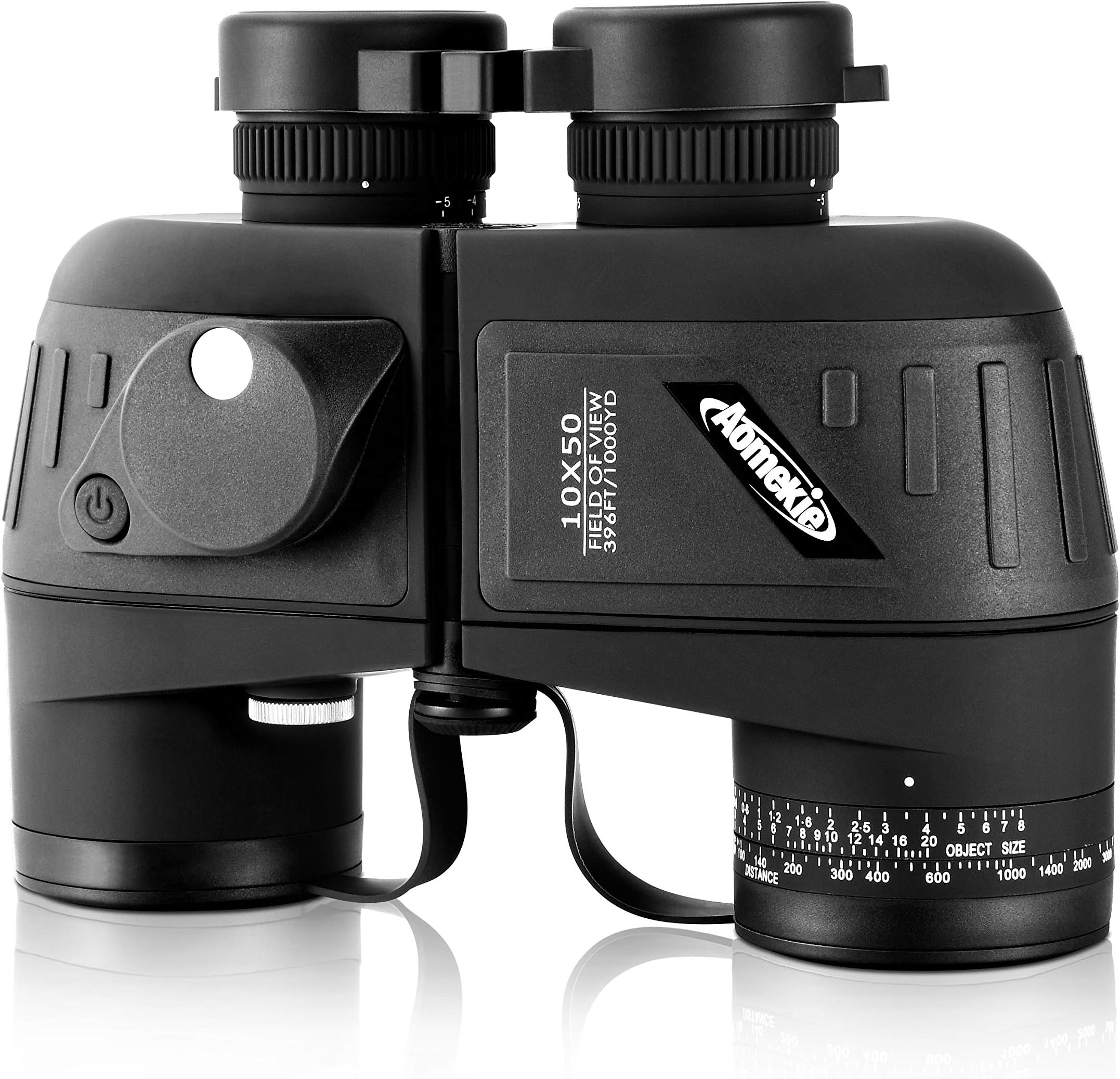 AOMEKIE 10x50 Waterproof Marine Binoculars for Adults with Rangefinder Compass BAK4 Prism FMC Lens for Birdwatching Hunting Boating Fishing Water Sports(Black)