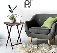Vista 14 de PJ Wood Mesa rectangular plegable portátil para servir aperitivos, construcción de madera maciza con acabado natural (juego de 4 piezas)