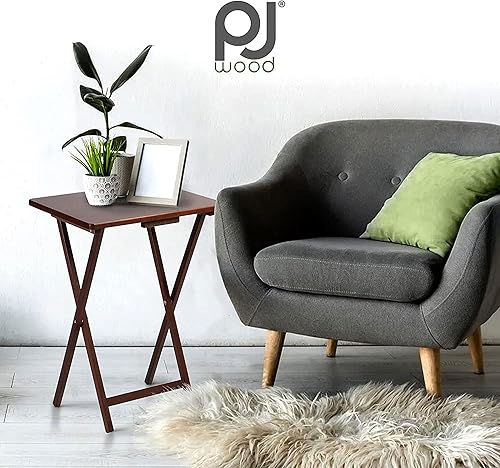 Miniatura 14 de PJ Wood Mesa rectangular plegable portátil para servir aperitivos, construcción de madera maciza con acabado natural (juego de 4 piezas)