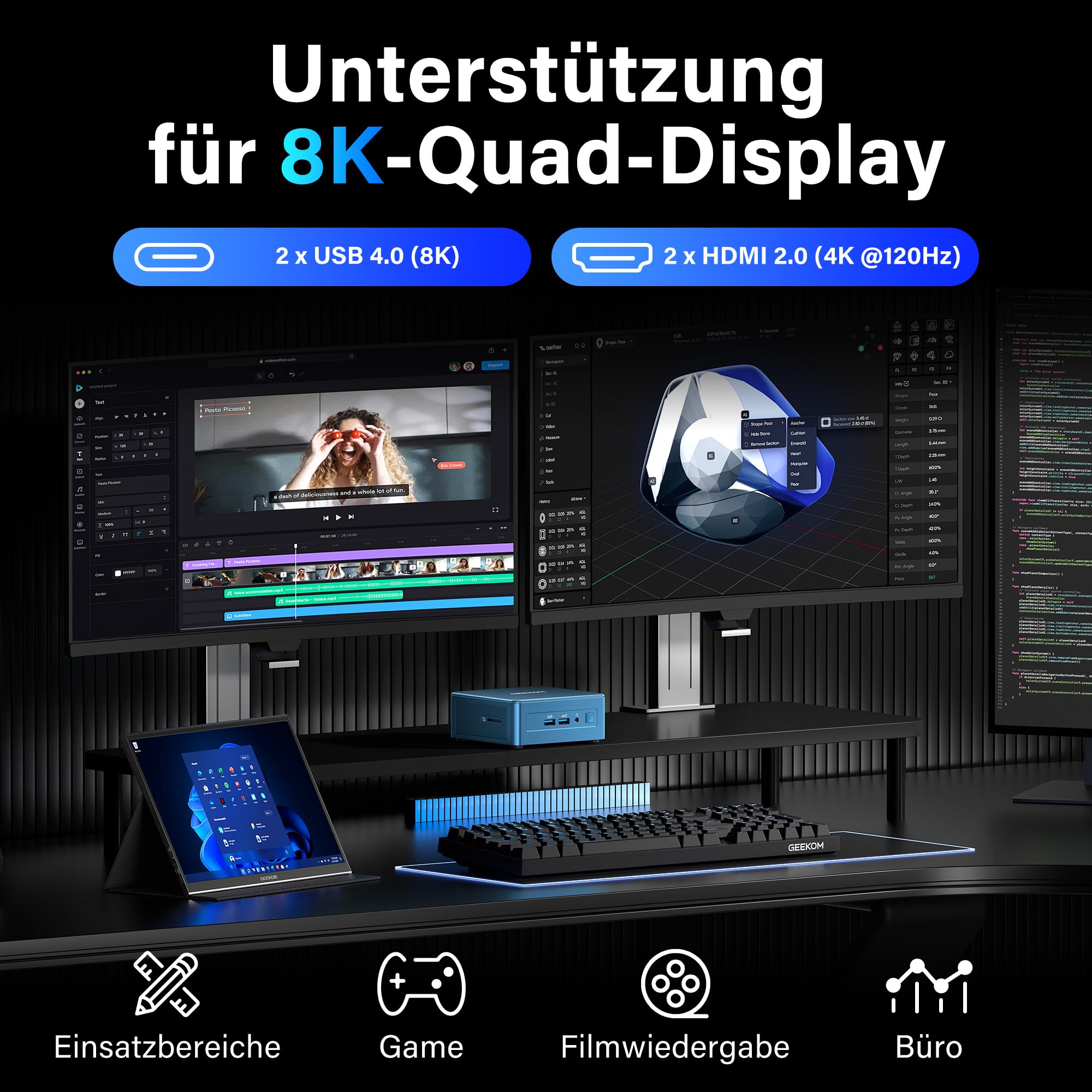 GEEKOM IT12 Mini PC mit Intel i5-12450H, 16GB DDR4 RAM 512GB(Bis zu 4TB) SSD Mini PC Windows 11 Pro mit 2.5G LAN|SD-Kartenleser|Wi-Fi 6E|Bluetooth 5.2|2*USB4 8K Mini Desktop PC für Home&Office&Busiess