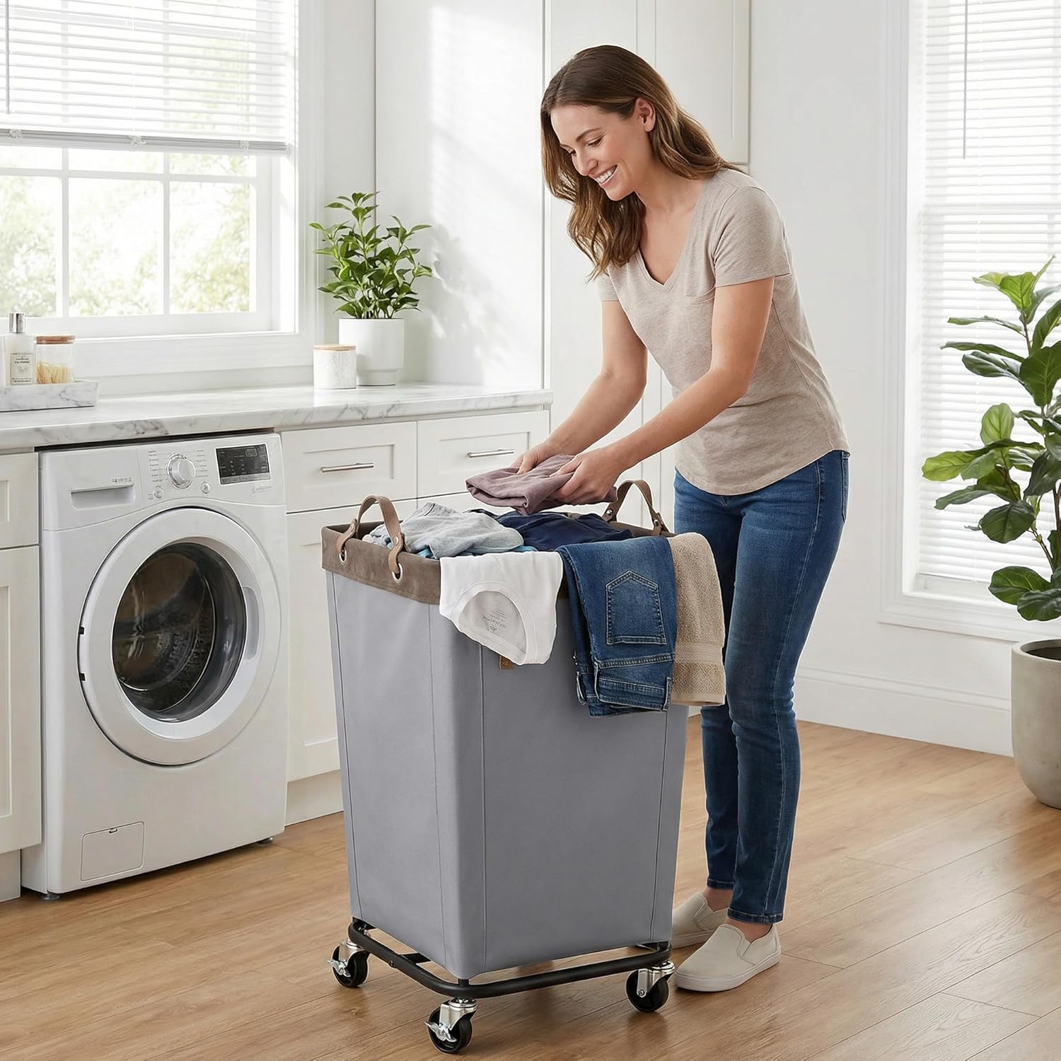 storageworks 160l laundry basket with wheels, large rolling hampers for clothing organizer, dirty clothes basket for hotel, home, closet, dorm, light grey light grey 160l