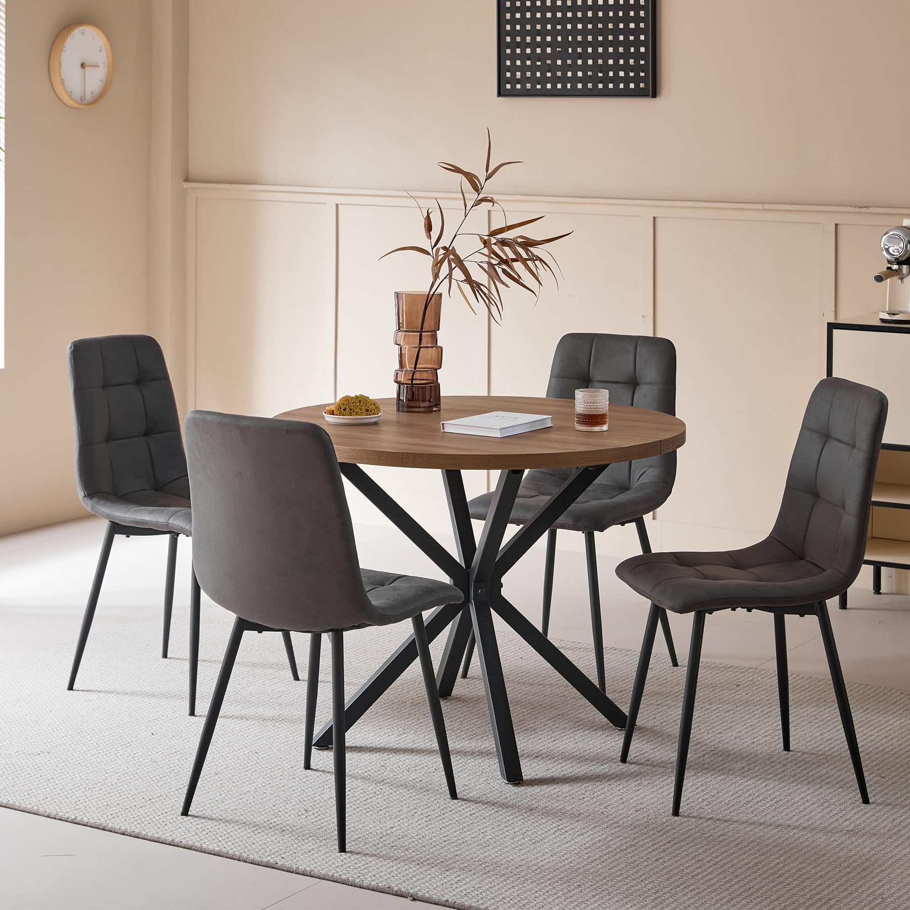 GrandCA HOME Set di 6 Sedie da Pranzo Moderne Sedie da Cucina con Gambe in Metallo, Sedie da Pranzo Imbottite Tessuto Impermeabile Leathaire Technology, Grigio Scuro-KJ