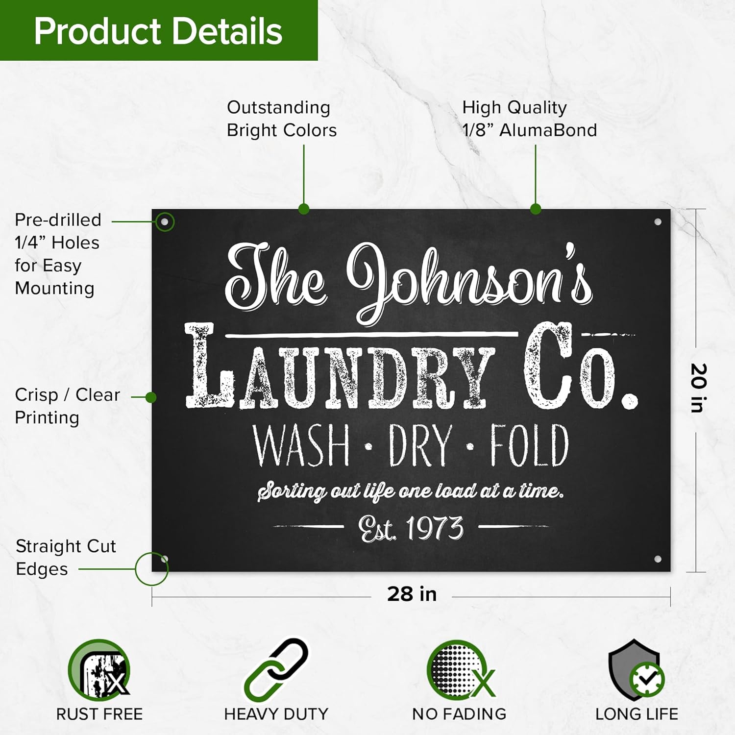 Custom Wash, Dry, Fold Sign, Custom Name For Laundry Room Decor Sign, 20x28 Inches, Rust Free ACM, Fade Resistant, Made in USA by My Sign Center