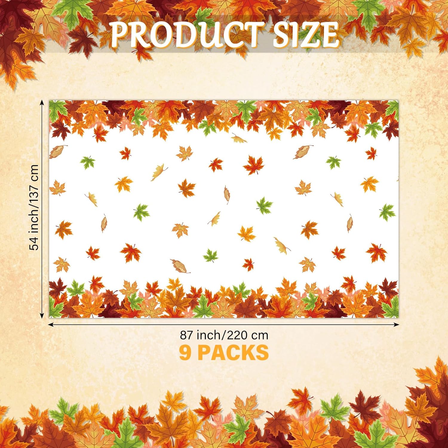 Unittype 9 Pcs Thanksgiving Fall Leaf Tablecloth Disposable Autumn Maple Leaf Table Cover Rectangle Plastic Fall Table Cloth for Thanksgiving Decoration Supplies, 87 x 54 Inch