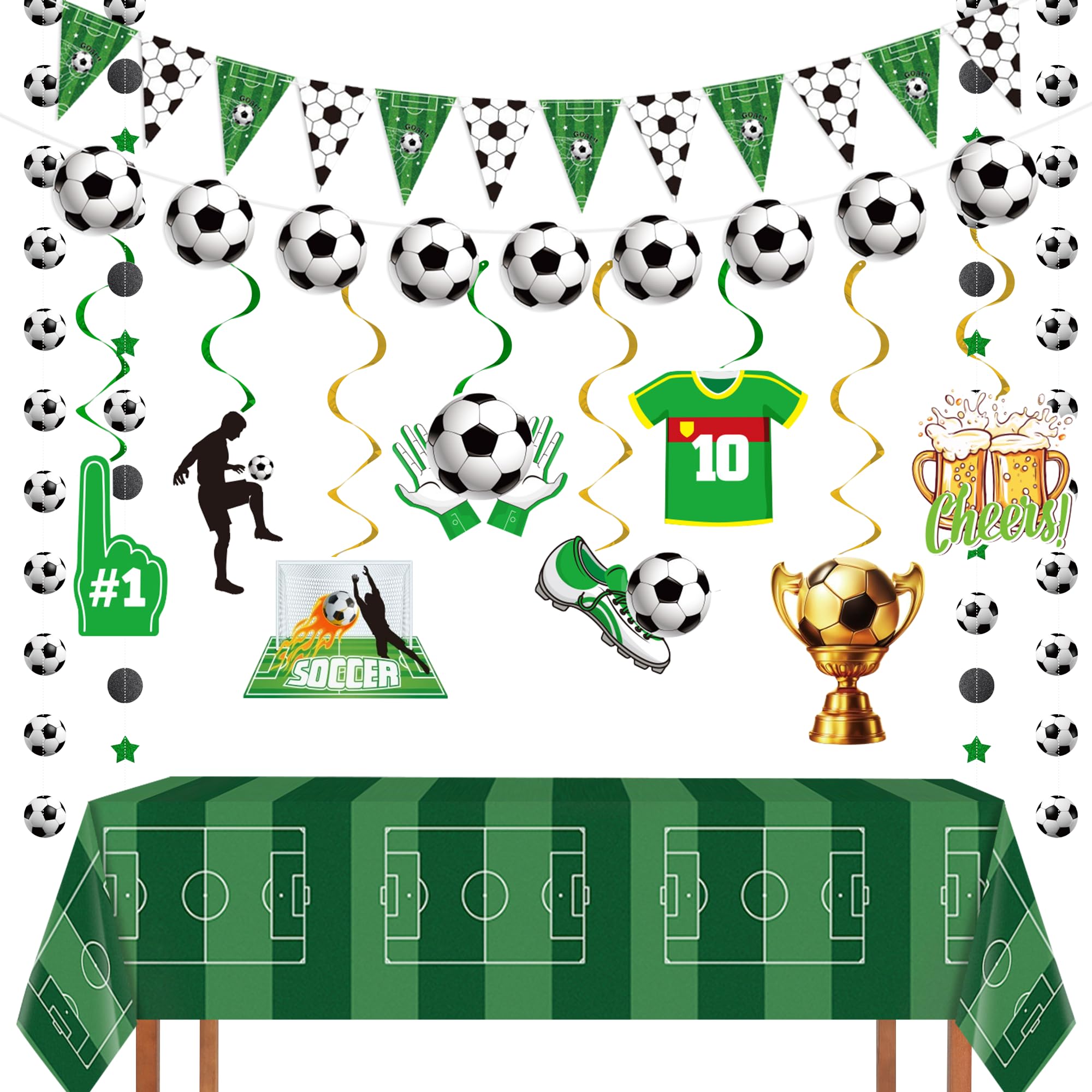 Yurifaz 70 Pack Football Party Supplies Football Party Decorations includes Tablecloth, 2 Banners, Spiral Hanging Ornament, 2 Push Pins, 2 Hanging Strips for Sports Birthday Party Decorations