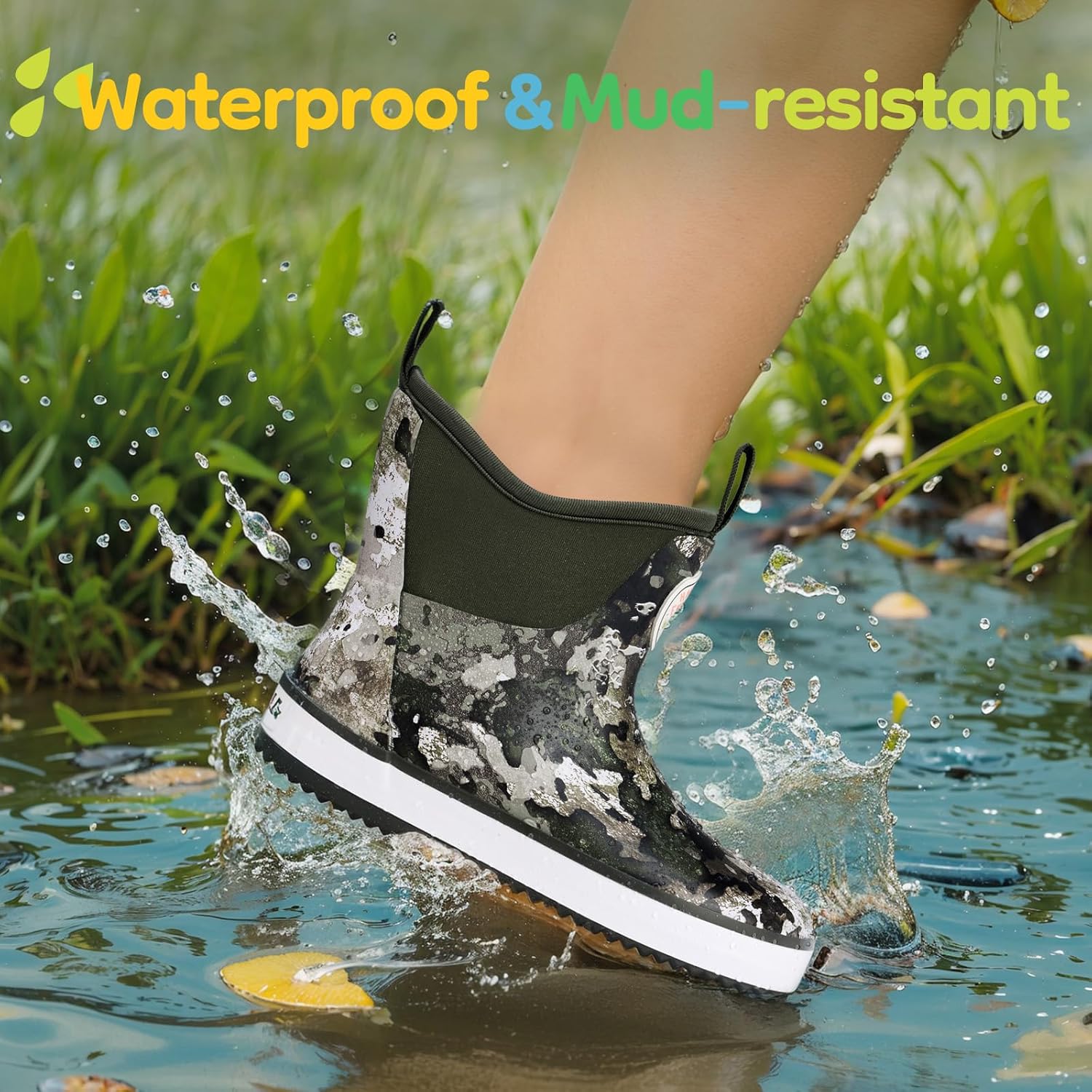 HISEA Kid's Deck Boots Waterproof Lightweight Ankle Rain Boots for Boys Girls Rubber Boots Non-slip Child Rain Shoes - Image 5