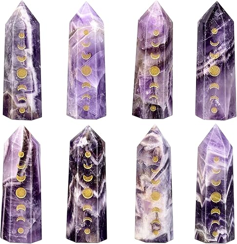 Vista 33 de Nupuyai Piedra de cristal curativo de lapislázuli para meditación de chakras, terapia de reiki, decoración de varita de cristal para oficina en casa