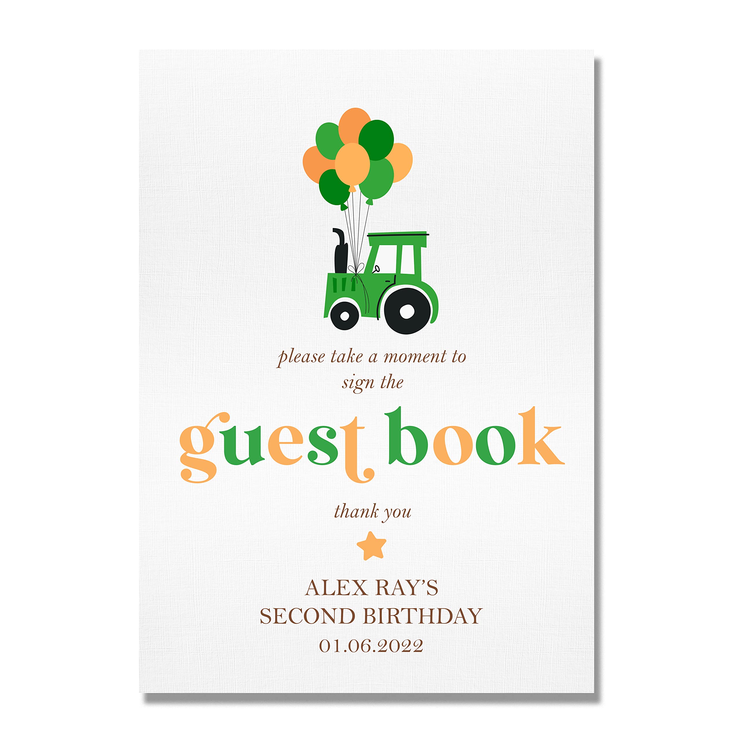 Personalised Guest Book Table Sign for Tractor Themed Birthday Party (KP15) (A4)