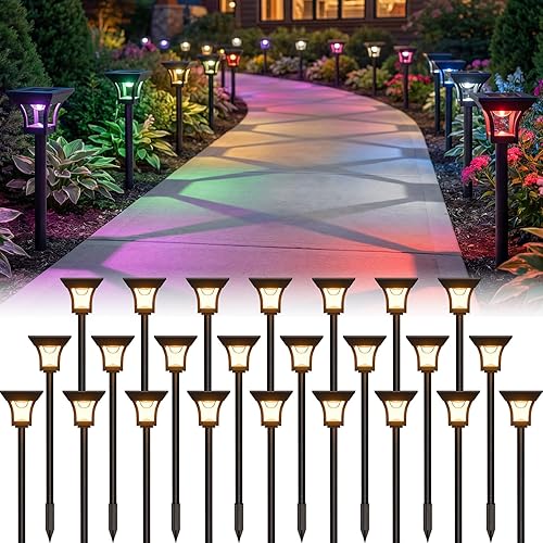 Miniatura 12 de CINOTON - Luces solares para caminos exteriores 2 en 1 con 4 modos de iluminación, luces LED impermeables IP65 con energía solar para pared, jardín