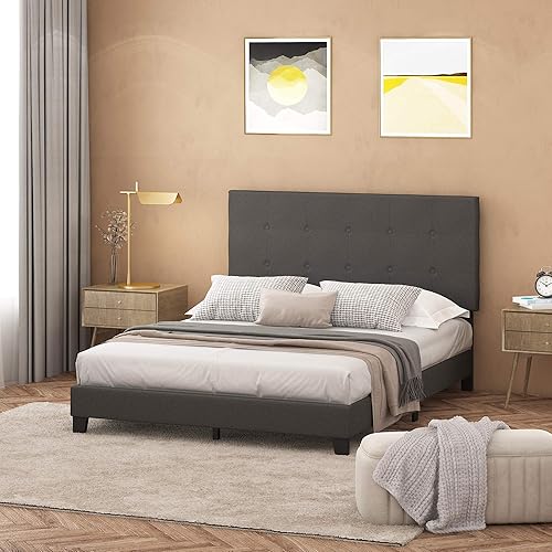Miniatura 12 de Furinno - Base de cama tapizada con botones,modelo Laval, tamaño individual, color glaciar Glacier,Lino,Piedra,https://www.amazon.com/dp/undefined