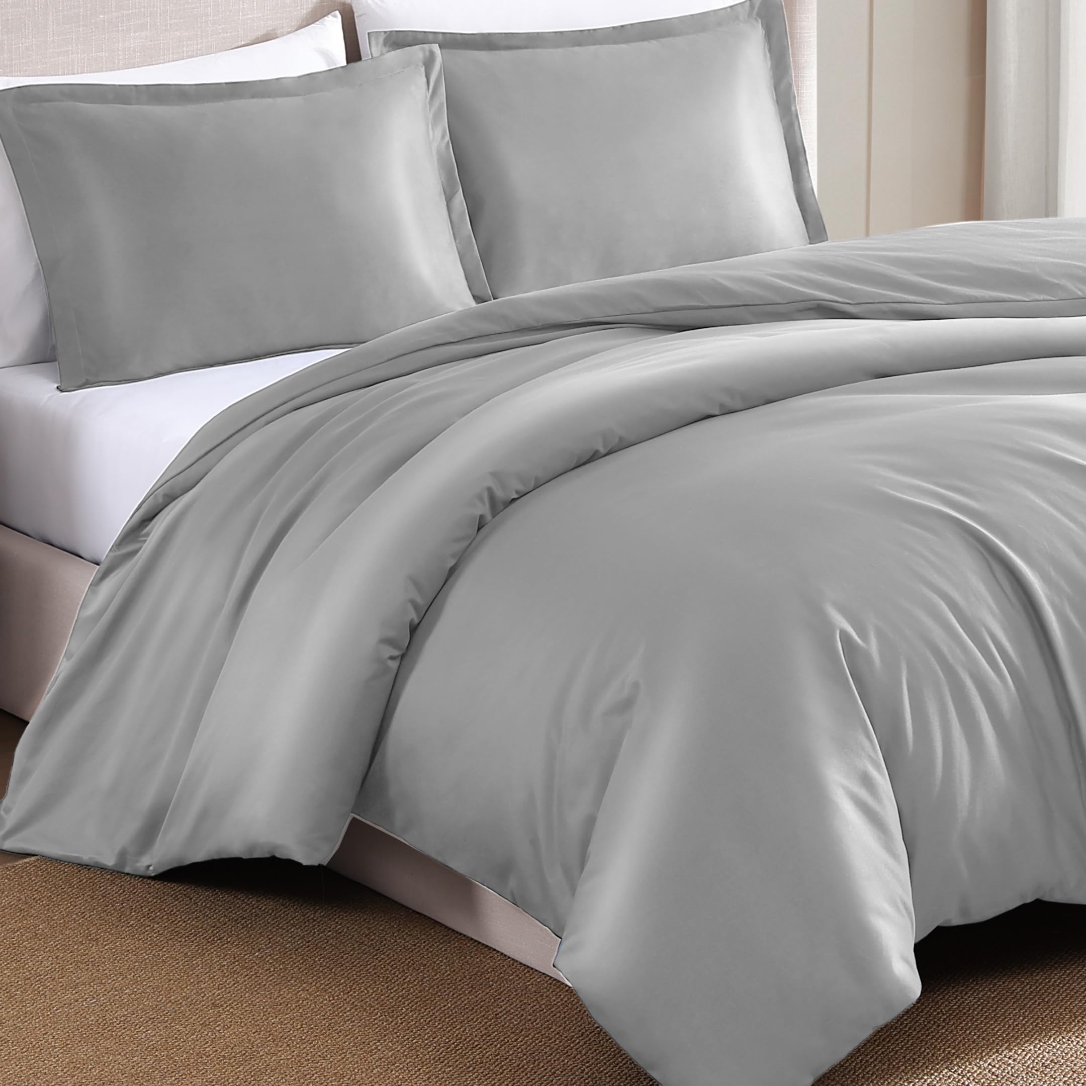 Super King Size Duvet Cover Set 1000 Thread Count Egyptian Cotton - Silver, Elegant Button Closure Bedding Quilt Cover Set, Includes 2 Pillowcases