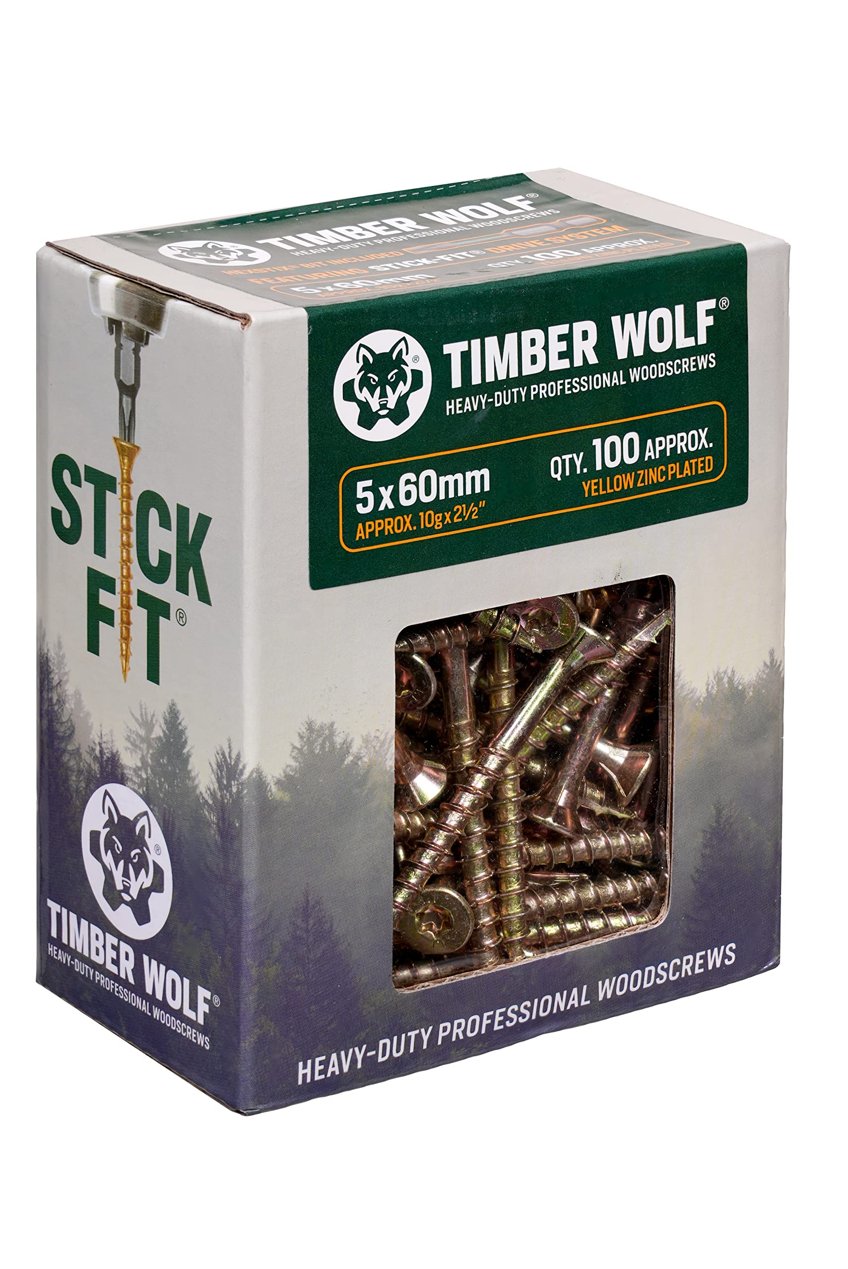 TIMBER WOLF TW50060 Woodscrews , Zinc & Yellow (Gold)- 5.0 x 60mm - Box of 100