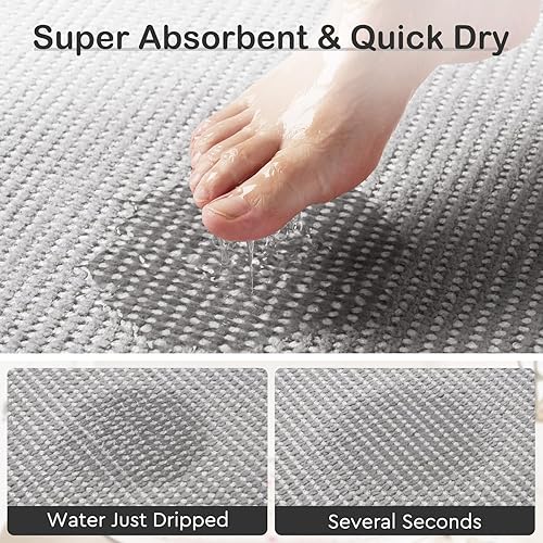Miniatura 4 de MontVoo Bath Mat,Chenille Absorbent Bathroom Mat Quick Dry Rubber Backed Bathroom Rugs Non Slip Washable Bath Mats,Ultra Thin Bathroom Rugs Fit