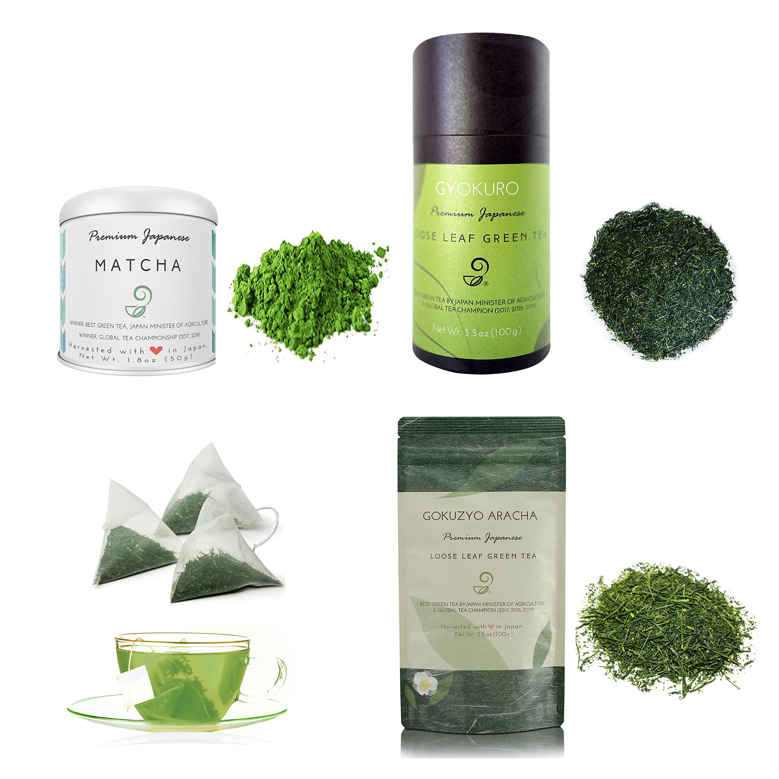 Matcha Gyokuro Gokuzyo Aracha and Teabag Tea Set from Japanese Green Tea Co Premium Japanese Green Tea Assortment