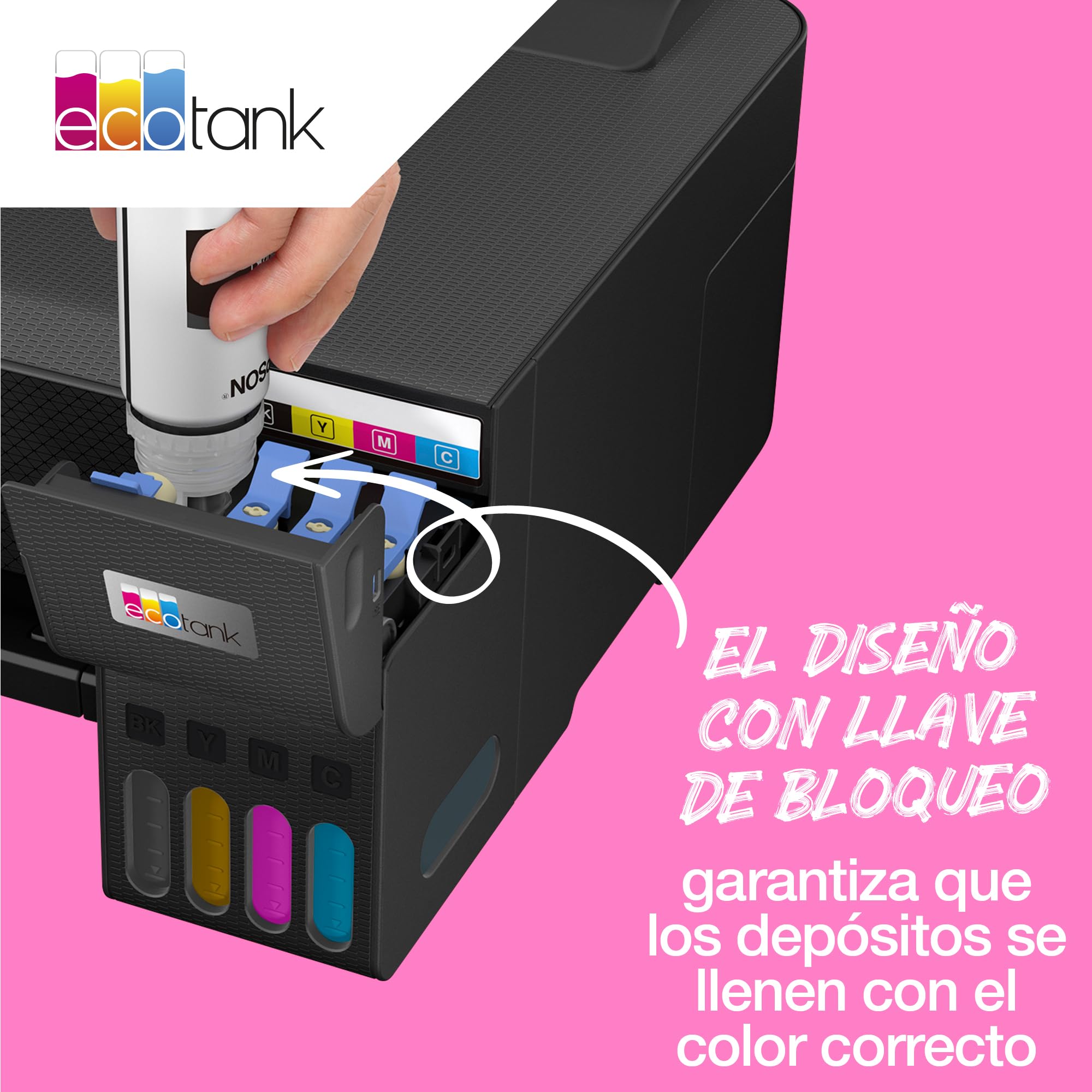 Botellas de tinta originales EcoTank de la serie 104 de Epson - Colores cian, magenta, amarillo y negro