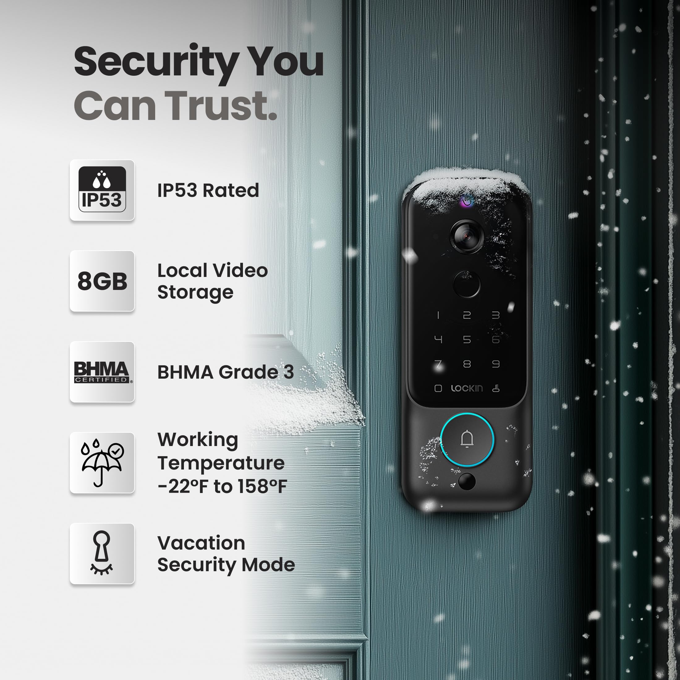 Venoris Plus - All-in-One Smart Lock for Front Door - Palm Vein & Fingerprint Keyless Entry- 2K 180 Ultra-Wide Camera Night Vision Built-In WiFi & 8GB Storage- No Monthly Fee- Dual Batteries product thumbnail 9