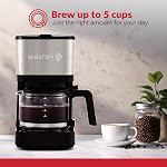 Holstein Housewares Simply Brew Machine à café en acier inoxydable Drip 5 Café tasse avec filtre réutilisable, sans rinçage, pot coffre-fort pour lave-vaisselle, noir