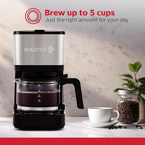 Miniatura 2 de Holstein Housewares Simply Brew - Cafetera de goteo de acero inoxidable, 5 tazas, con filtro reutilizable, sin goteo, apta para lavavajillas, color