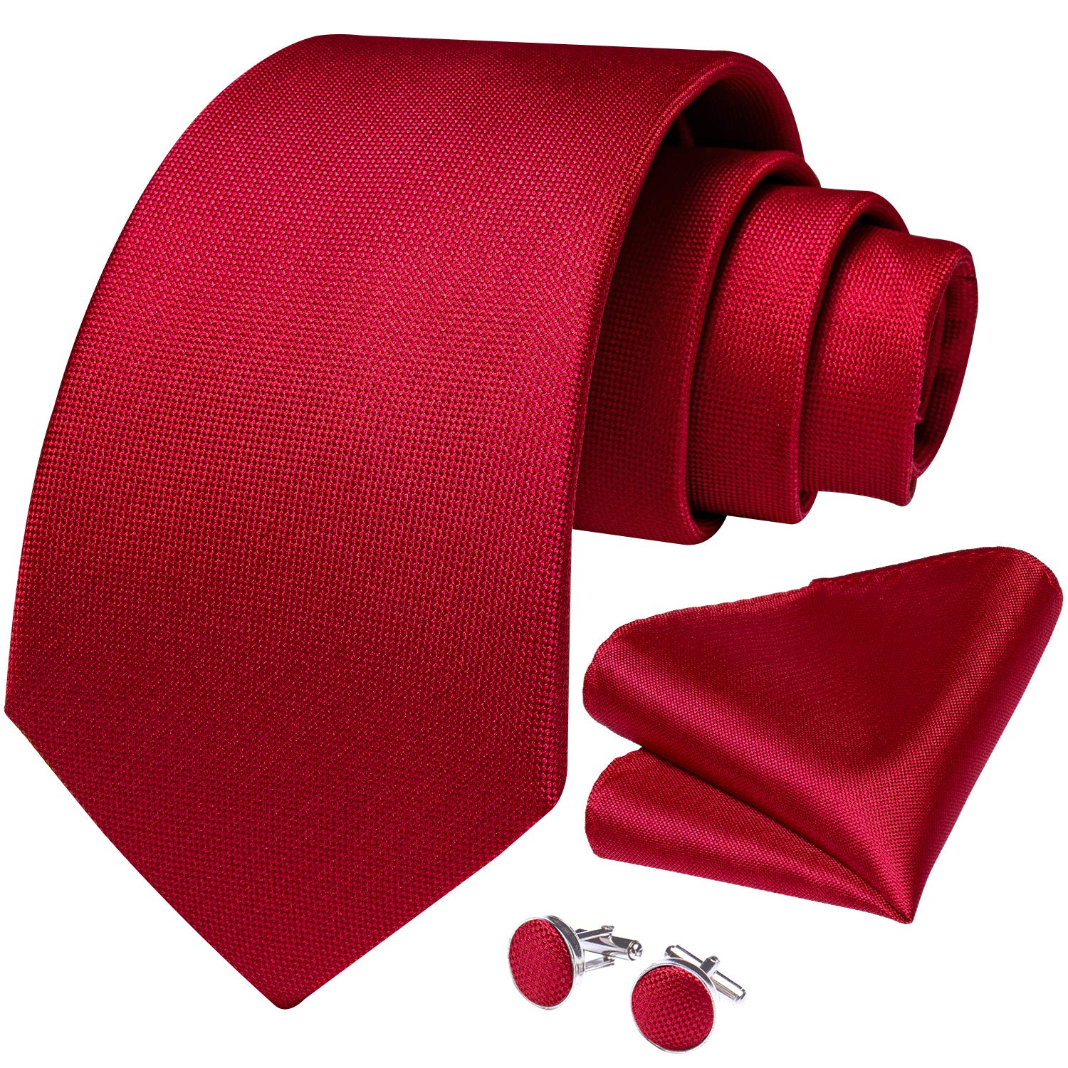 DiBanGu Men's Silk Tie and Pocket Square Woven Formal Tie Cufflink Set Solid Neckties