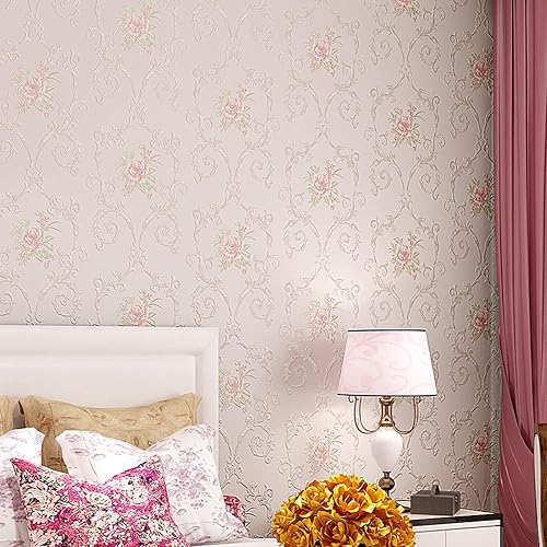 Miniatura 7 de Papel tapiz vintage 3D floral para despegar y pegar, papel tapiz de damasco con estampado floral en relieve, autoadhesivo, no tejido, papeles