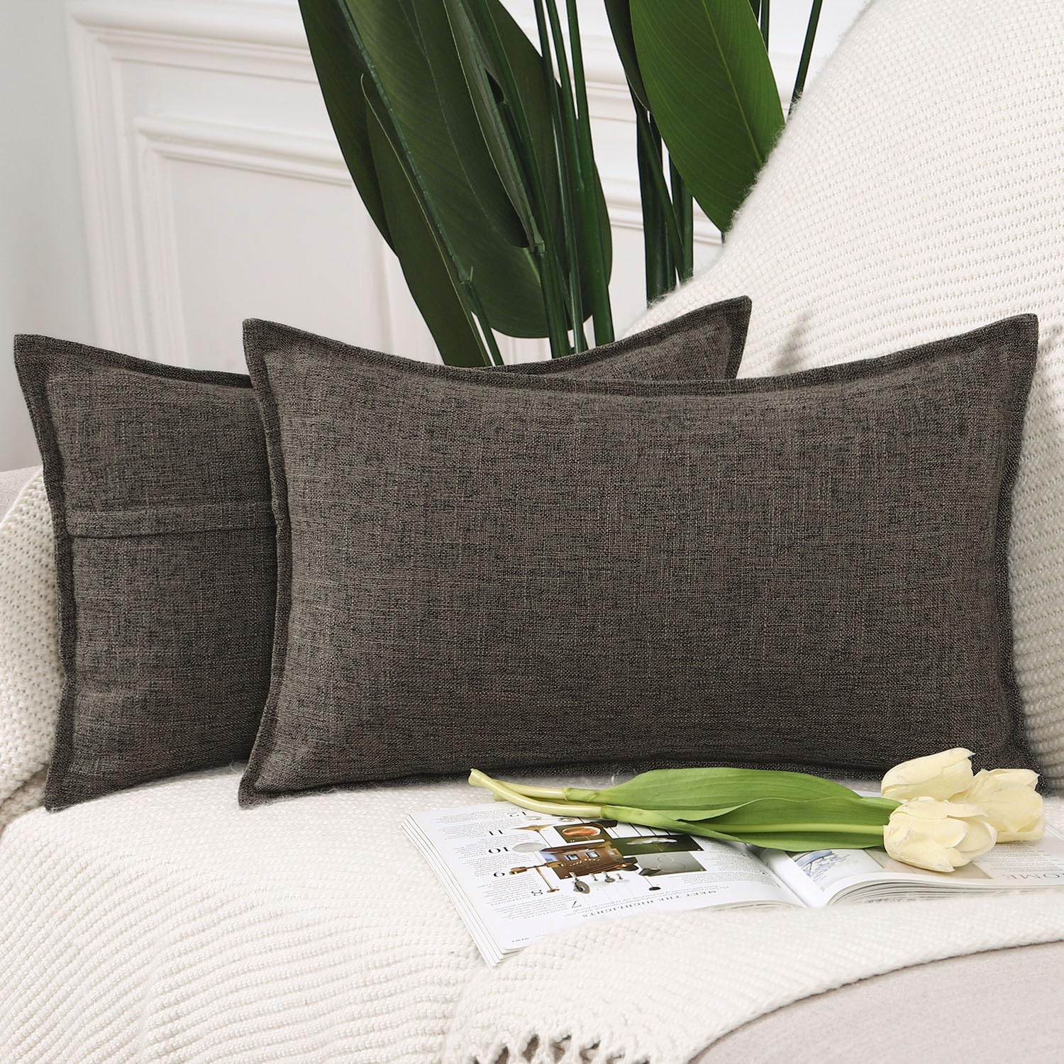 Madizz Set of 2 Faux Linen Cushion Covers 12x20 inch, 30x50 cm