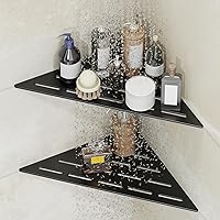 Vista 7 de Corner Shower Caddy Shelf, Recessed Built-in Bathroom Storage for Tiled 90° Walls, Matte Black 304 Stainless Steel, Set of 2