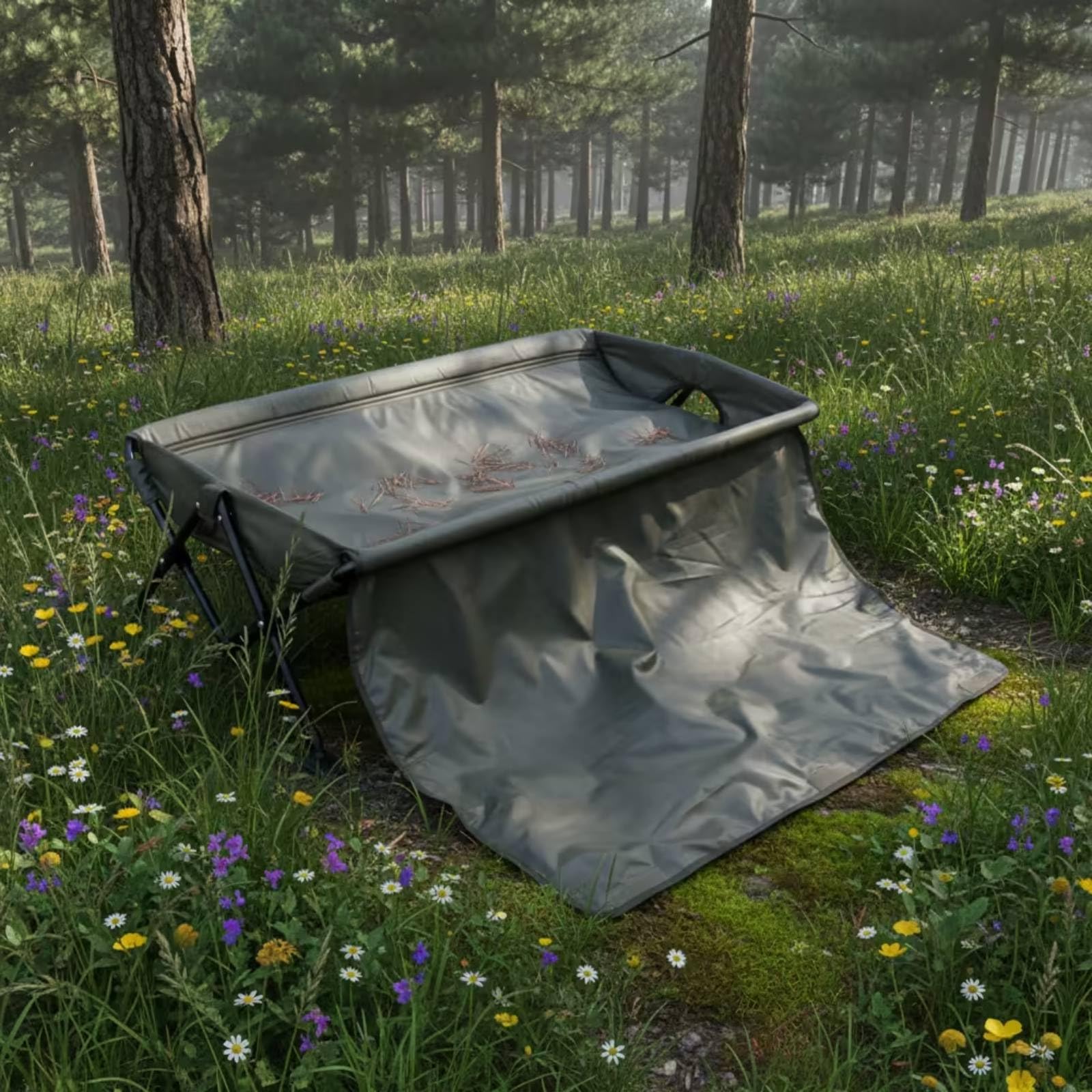 Lit de Pêche Pliable Tapis Berceau Carpe Support Dépliable Coussiné Protection Imperméable Oxford avec Rebord Surélevé et Extension Repose-Genoux Adapté à la Pêche à la Carpe
