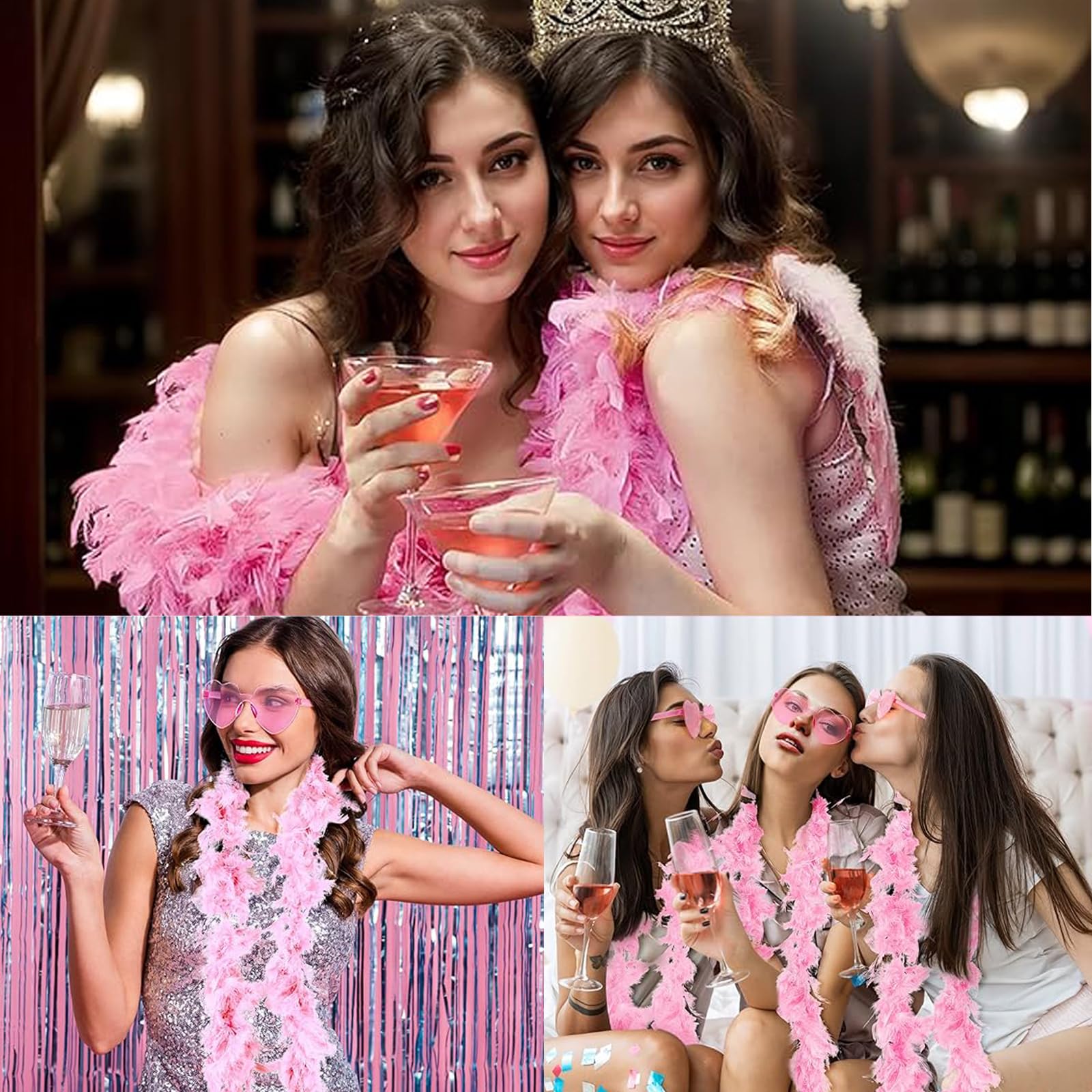 JNGTKL Pink Feather Boa, 2m, Suitable for Dancing Wedding Parties, Cosplay, Halloween, Christmas, With Heart Rimless Sunglasses - Image 4