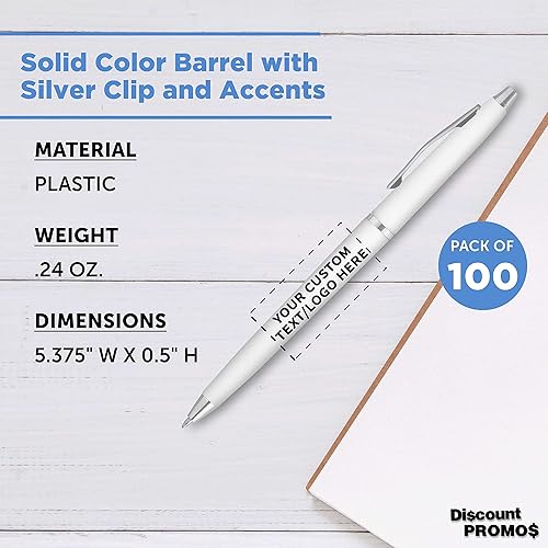 Miniatura 4 de DISCOUNT PROMOS Langham - Juego de 100 bolígrafos personalizados, paquete a granel personalizado, tinta negra, ideal para oficina, escuela,