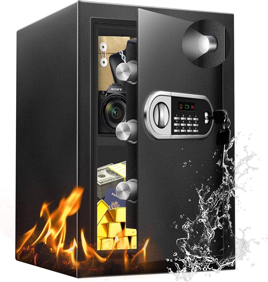 2.5 Cu Ft Safe Box for Home Steel Electronic Digital Safety Box Personal Security Lock Box with LED Sensor Light Emergency Type-C External Charge for Money Jewelry Documents