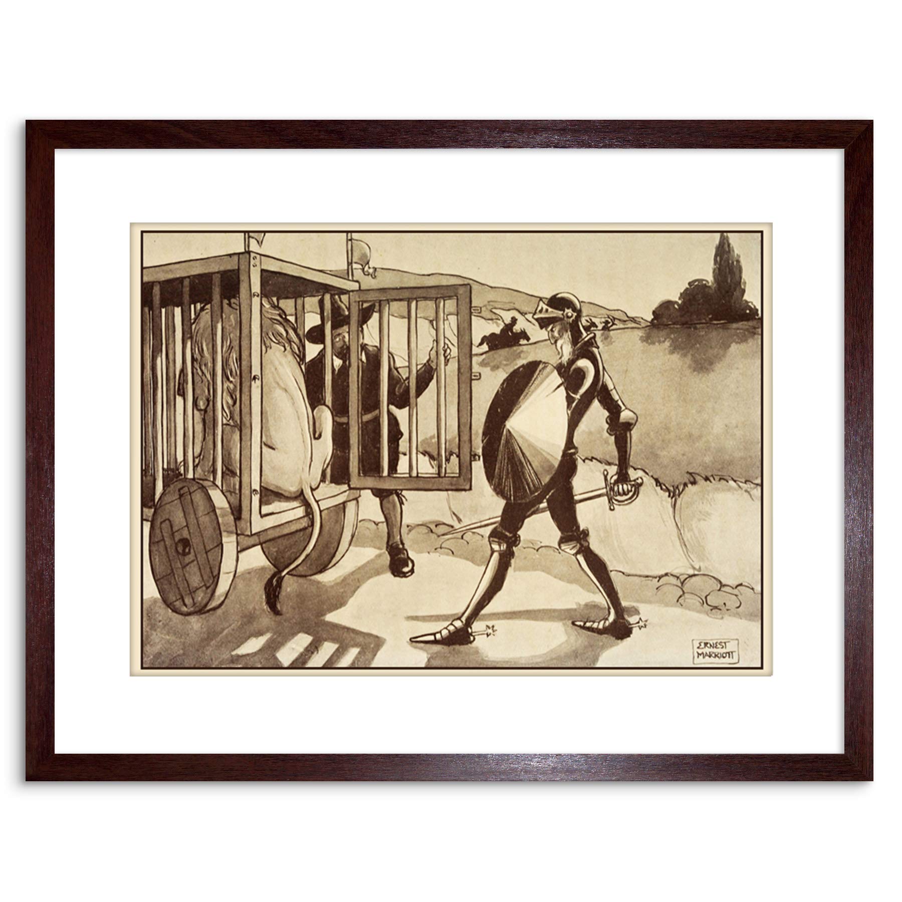 Wee Blue Coo MARRIOTT DON QUIXOTE CAGED LION SMALL FRAMED ART PRINT F97X13536