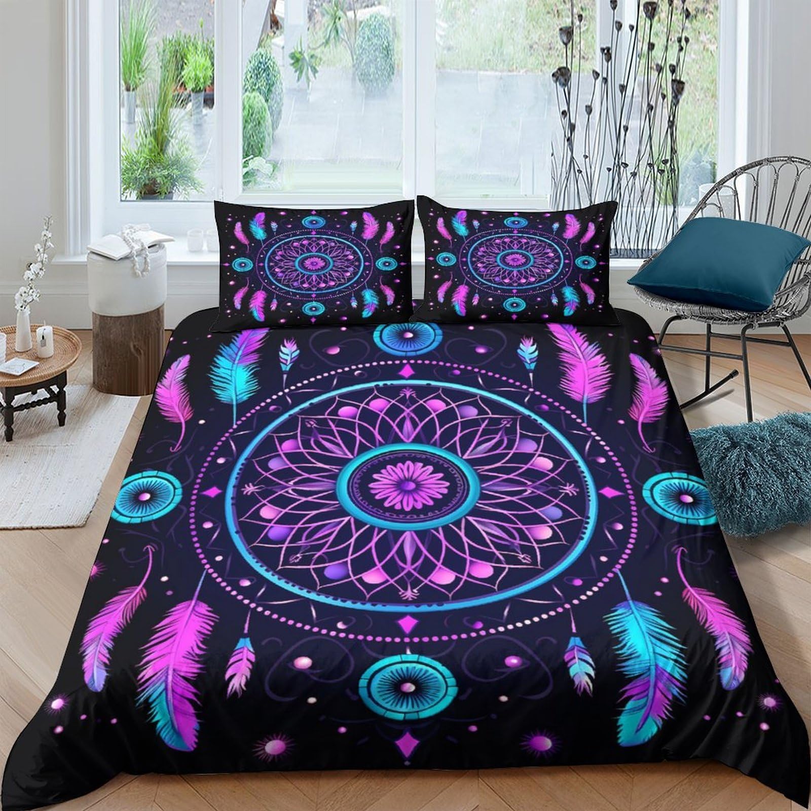 Ctjqhvkz Style-2 3D Printed Dreamcatcher Fitted Sheet Microfiber Boho Mandala Mattress Cover For Bedroom Dorm Decor Washable Single（135X200cm）