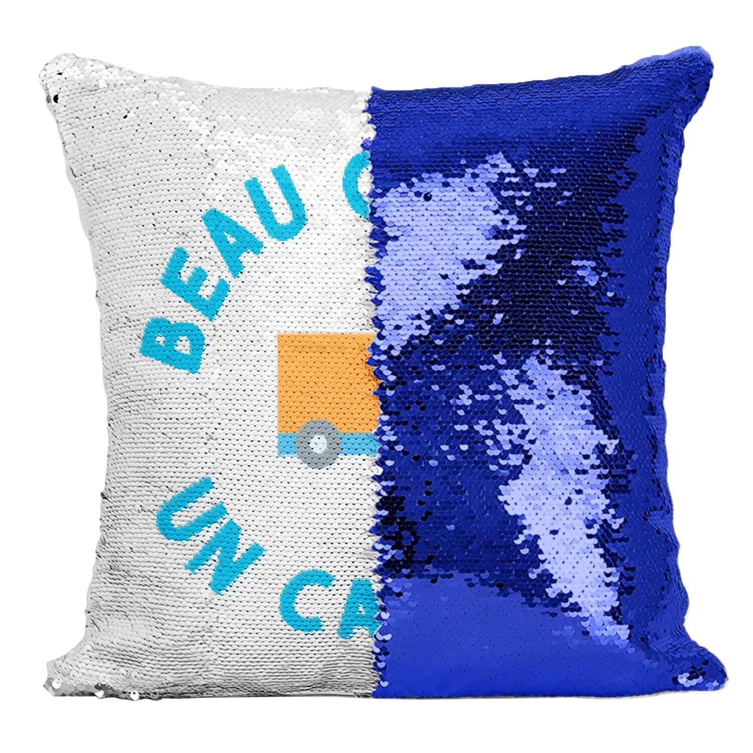 Housse sequin bleu pour coussin enfant qui transforme une chambre triste en espace magique
