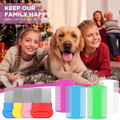 Miniatura 6 de 8 peines de piojos de doble cara para eliminar piojos de pulga peine de aseo del cabello con dientes de metal 4 x 2 pulgadas 224 x 224 pulgadas rosa