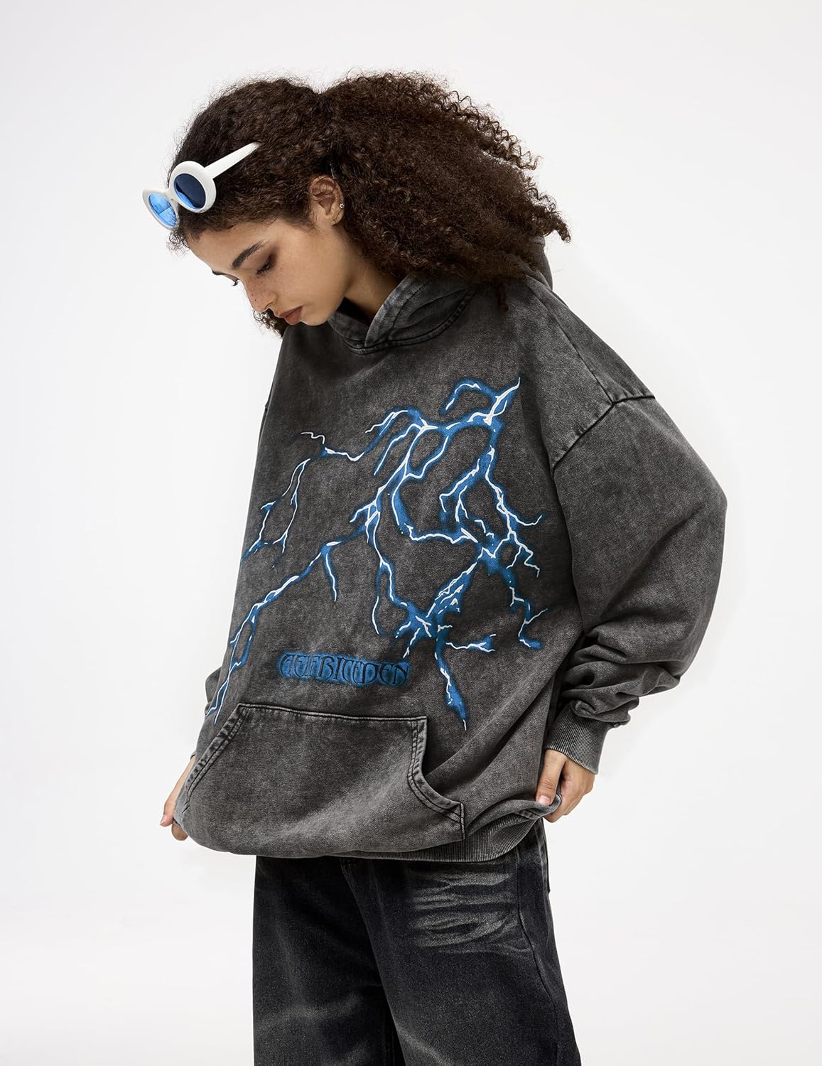 Aelfric Eden Mens Lightning Graphic Hoodies Print Oversized Unisex Streetwear Vintage Hoodie Y2k Sweatshirt Pocket Pullover - Image 2