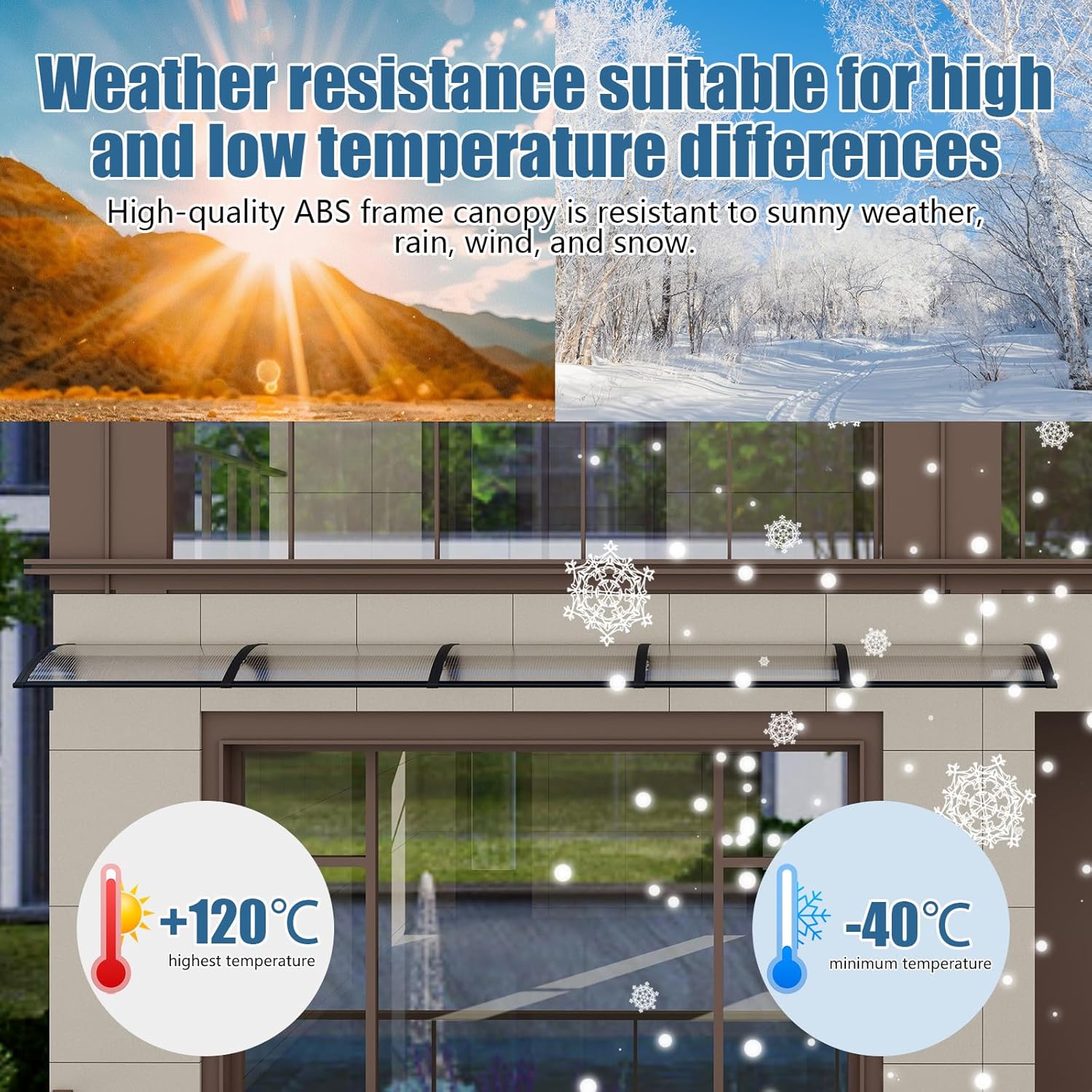 40''*40'' Window and Door Exterior, UV/Rain/Snow/Sunlight Protection Sheet,UPF 50+ Polycarbonate Overhang Canopy,House Overdoor Awnings for Door Entrance Outside/Patio/Porch/Deck