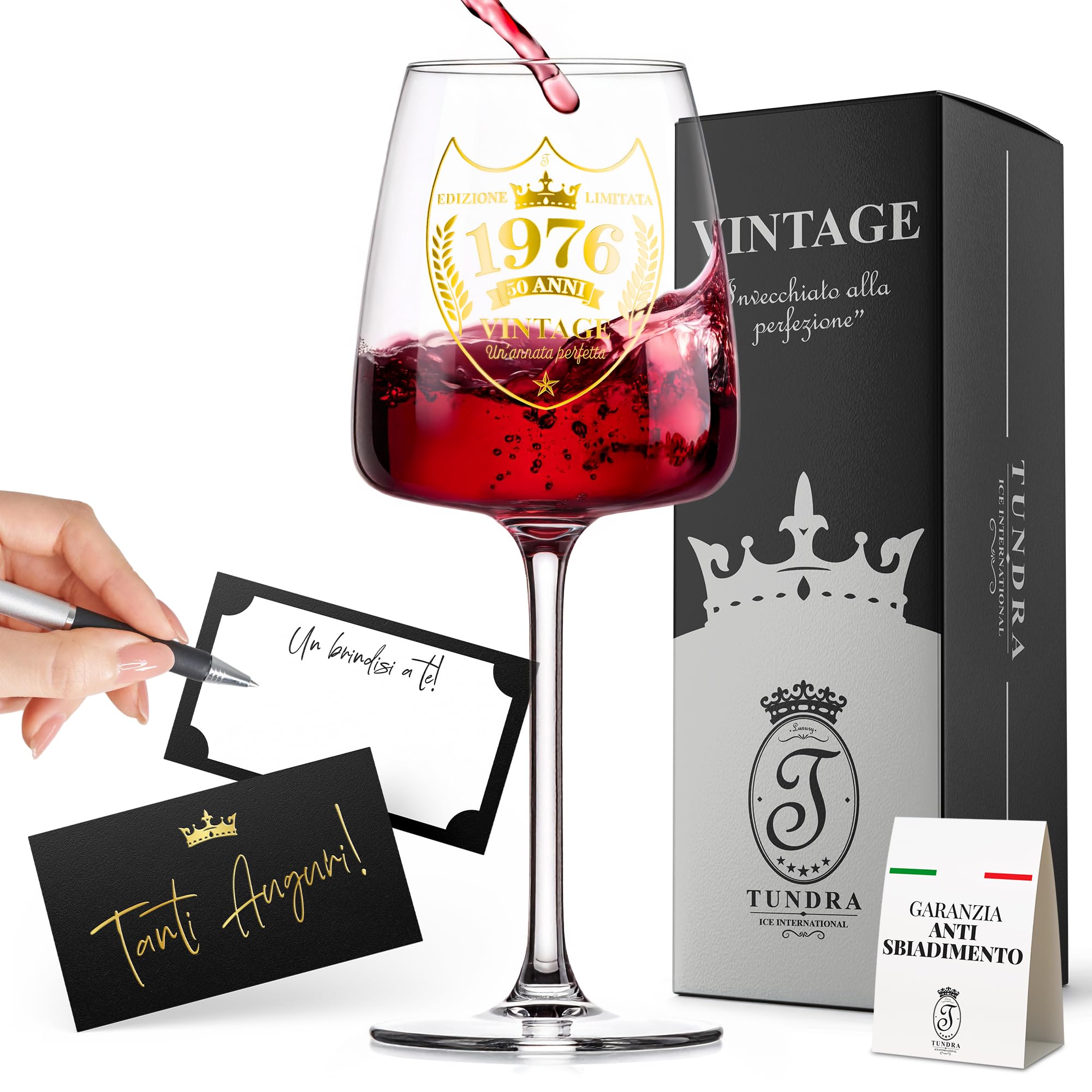 TUNDRA - Calice Personalizzato per Regalo 50 Anni Compleanno Uomo | 1976 | Calice in CRISTALLINO da 450 ML con stampa EFFETTO ORO di Altissima Qualità - Idee Regalo Uomo Compleanno Originali (50 Anni)