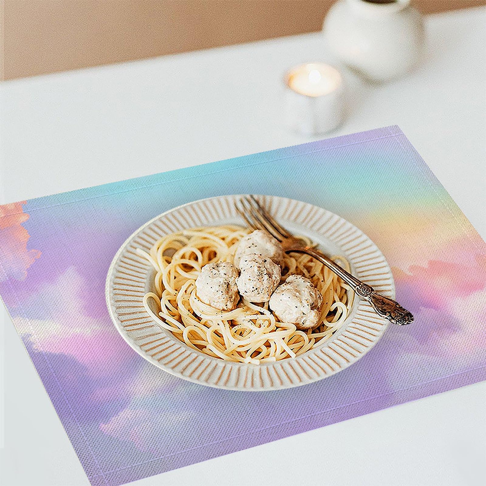 Tovaglietta Americana Sogno in Cotone Lino Rettangolare - Tovagliette Set di 8 Nuvole Arcobaleno Resistente al Calore per La Cucina, Il L'Ufficio, 30 x 45cm