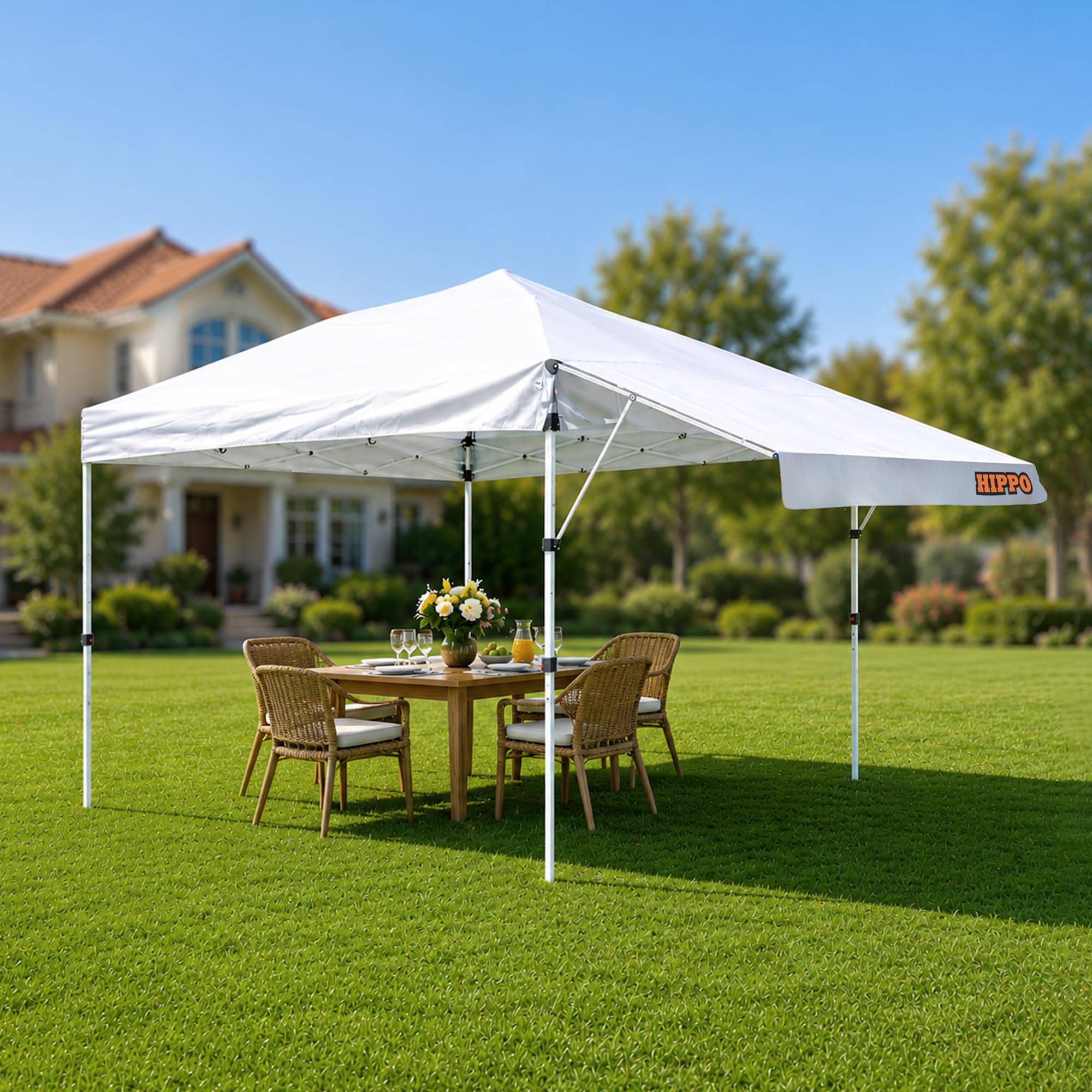 HIPPO 10X10 FT Waterproof Canopy/Gazebo with Extension Roof with Mosquito Net Height Adjustable Foldable & Portable Sun Shade Tent for Outdoor Garden, Events, Camping, Hotels & Cafe (White)-image-7