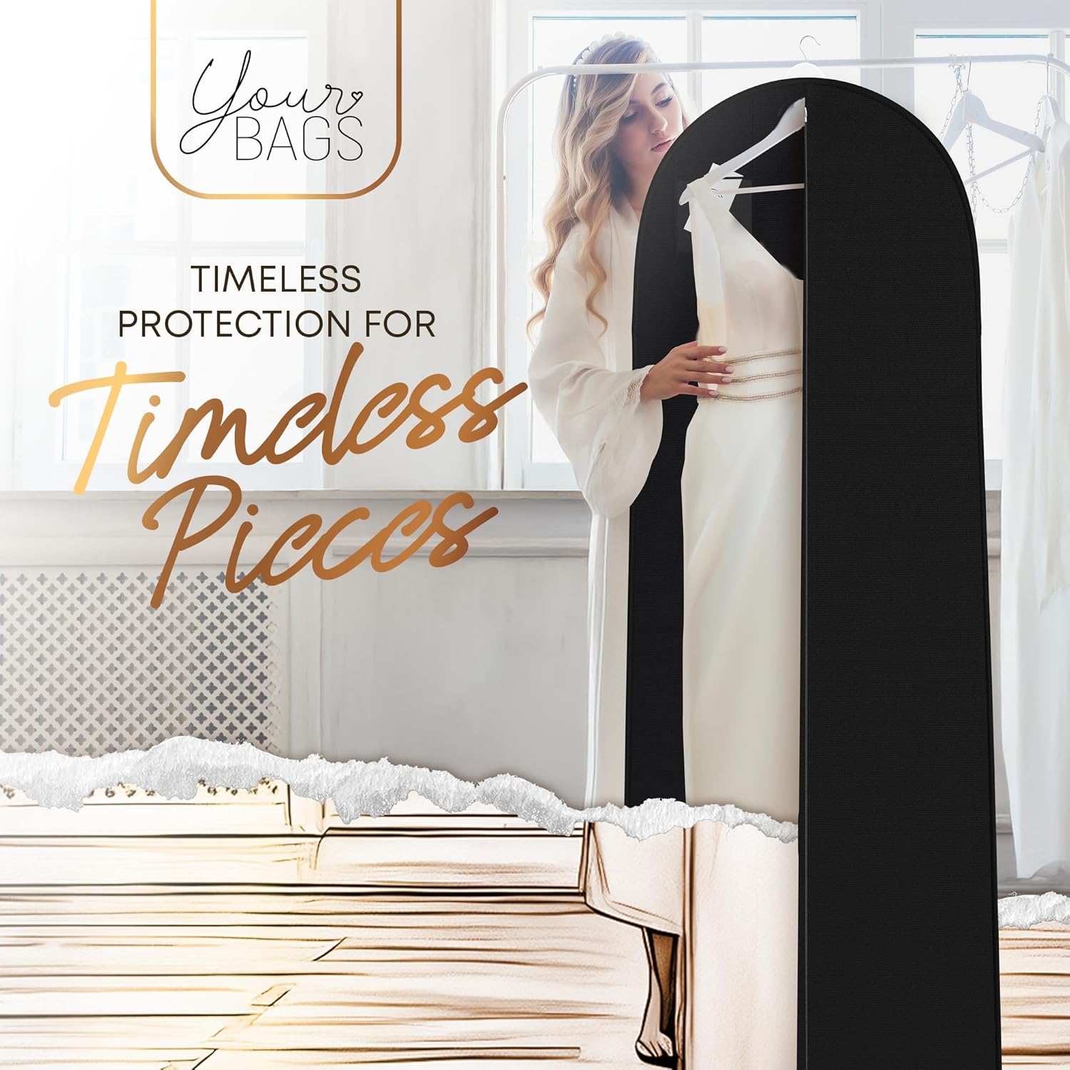 72" Long Dress Bags for Gowns - Wedding Dress Garment Bag for Dresses - Long Garment Bags for Hanging Clothes & Closet Storage - Durable Travel Bag for Women with ID Window - Image 6