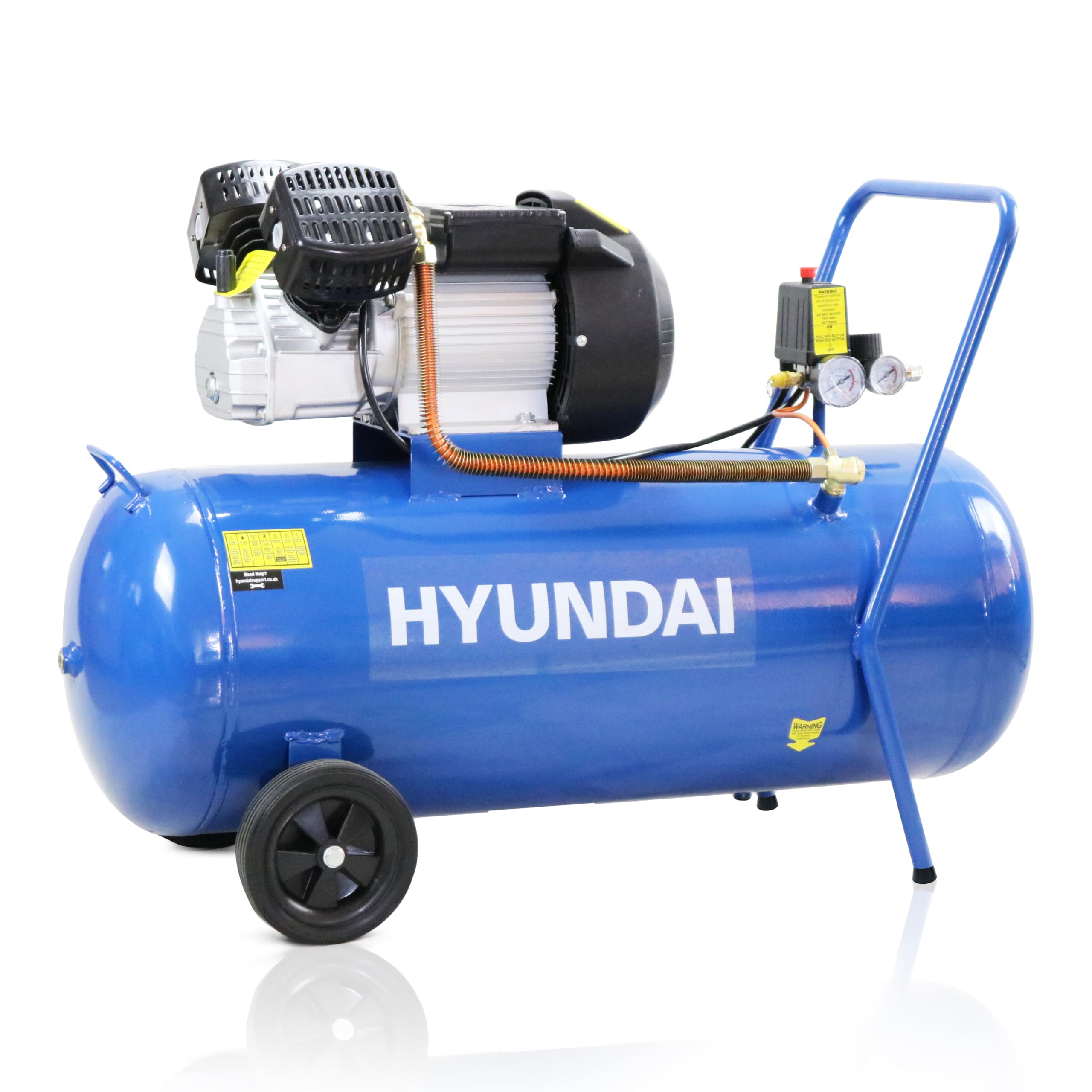 Hyundai 7Cfm V-Twin Electric Direct Drive Air Compressor (Oil Lubricated) - 100 Litre 5056275722746