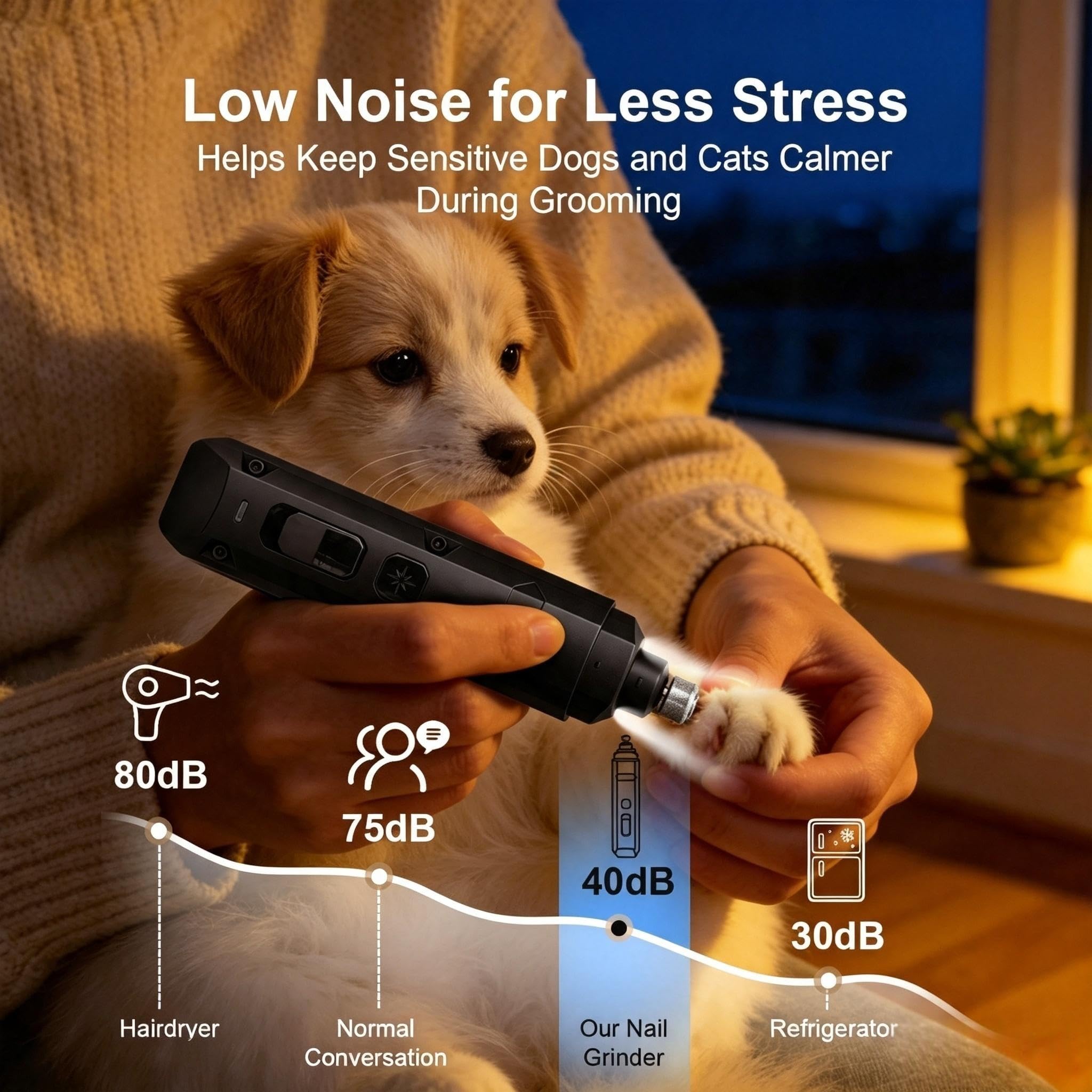 Broyeur à ongles pour chien, tondeuse à ongles portable pour chiens, outil de toilettage électrique silencieux