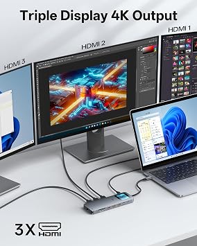 USB C Docking Station 3 HDMI 4K Output, 2.5G Ethernet, Smart Display