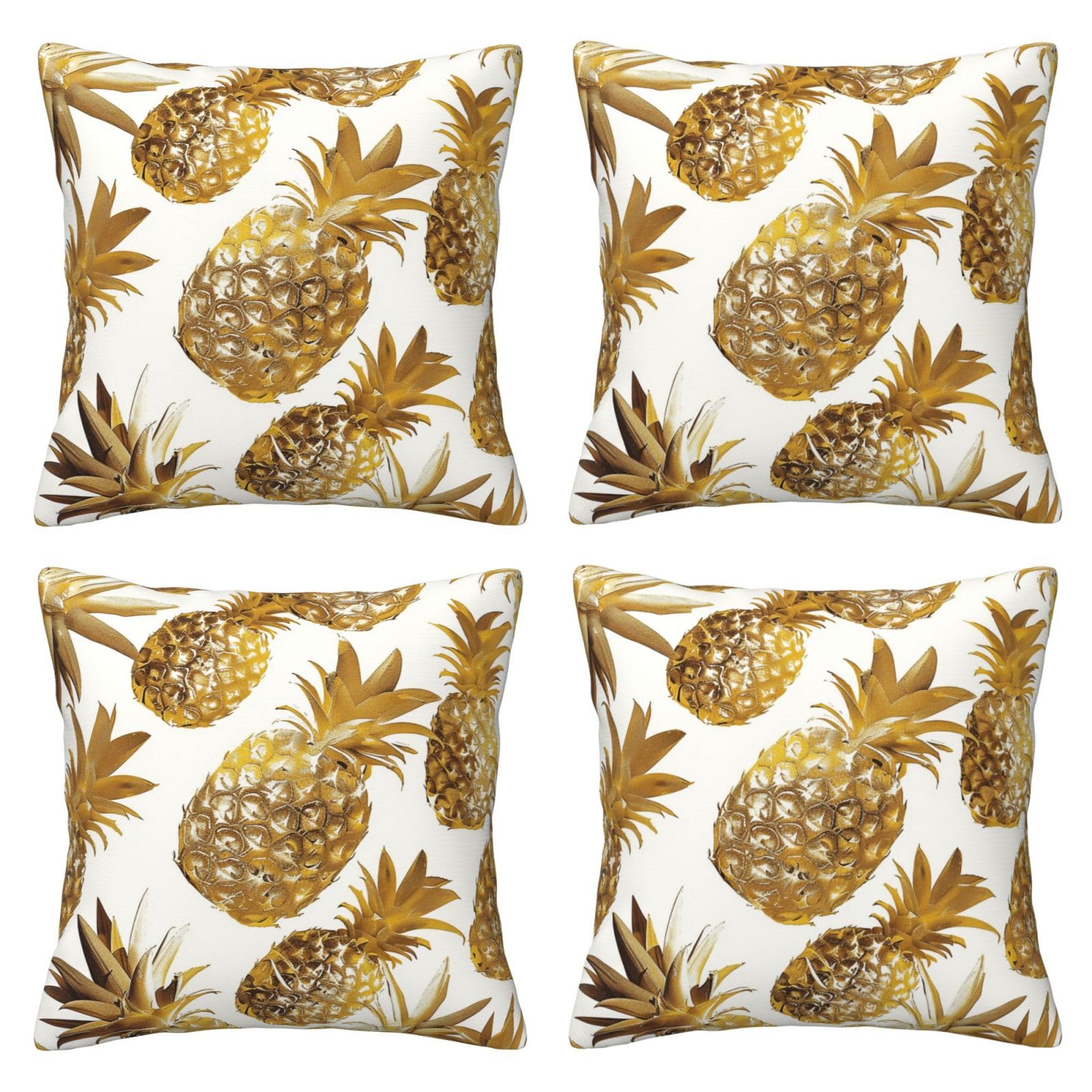 golden pineapple background Throw Pillow Cases 4 Pack Square Pillowcases Super Soft Pillow Protectors With Zipper for Couch Livingroom Sofa Bed Office Car,40x40 CM